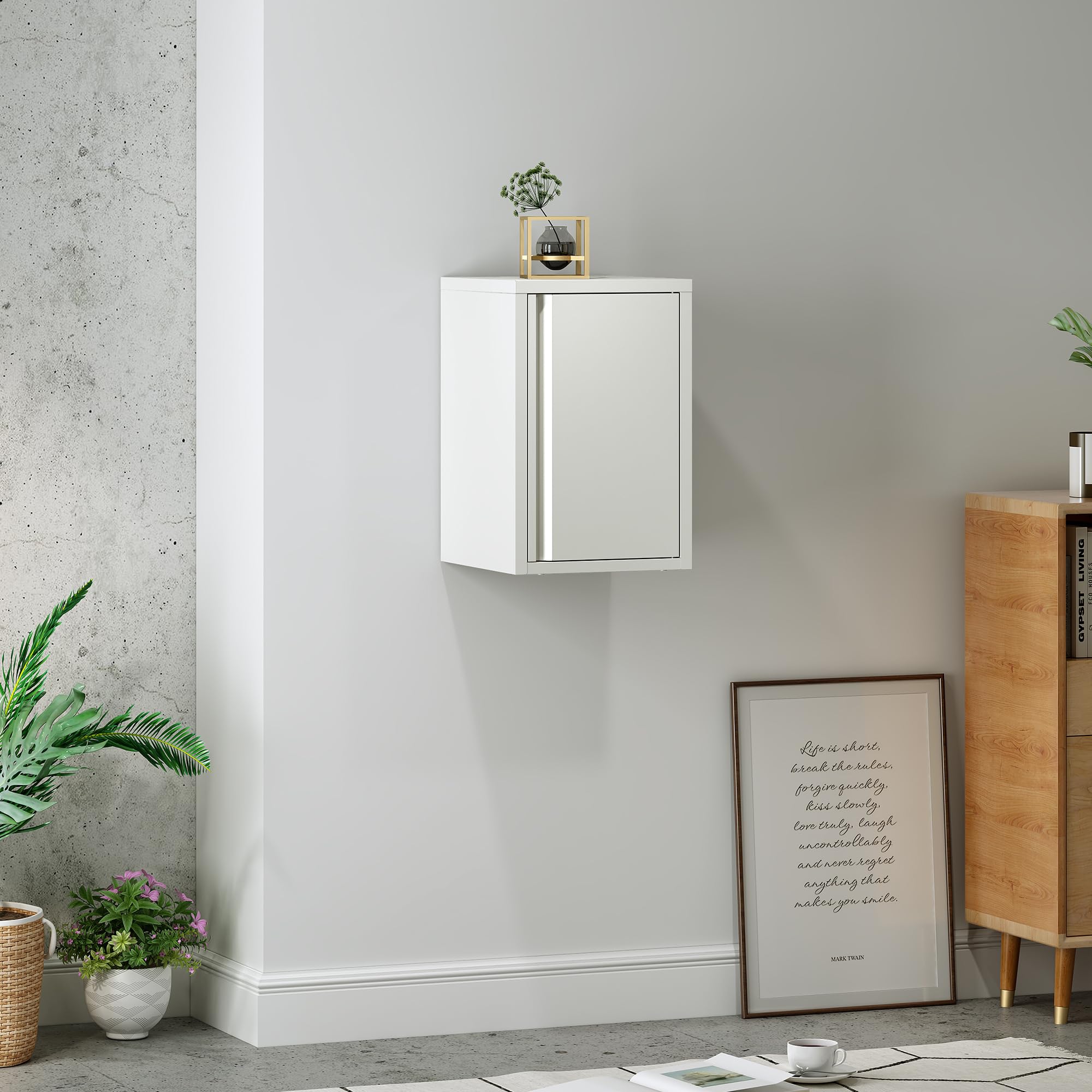 [en.casa] Armario de Pared Burlöv Archivador Mural con 1 Estantes Regulable en Altura Mueble de Oficina con 1 Puerta Acero 50 x 33 x 35 cm - Blanco