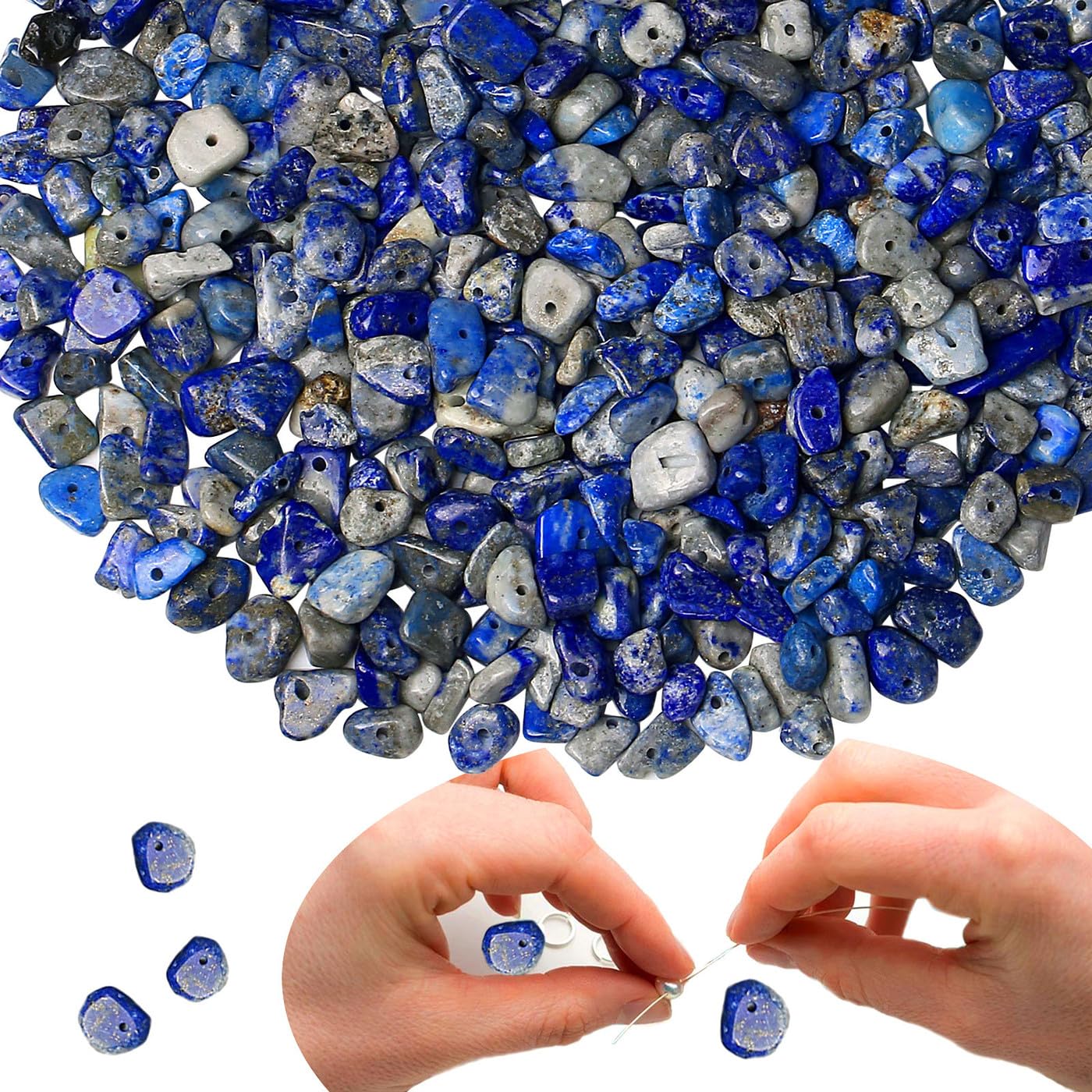 XIANNVXI 400 Pcs Drilled Lapis Lazuli Beads for Crafting,5-8mm Irregular Tumbled Gemstone Chip Loose Craft Blue Beads for Jewelry Making