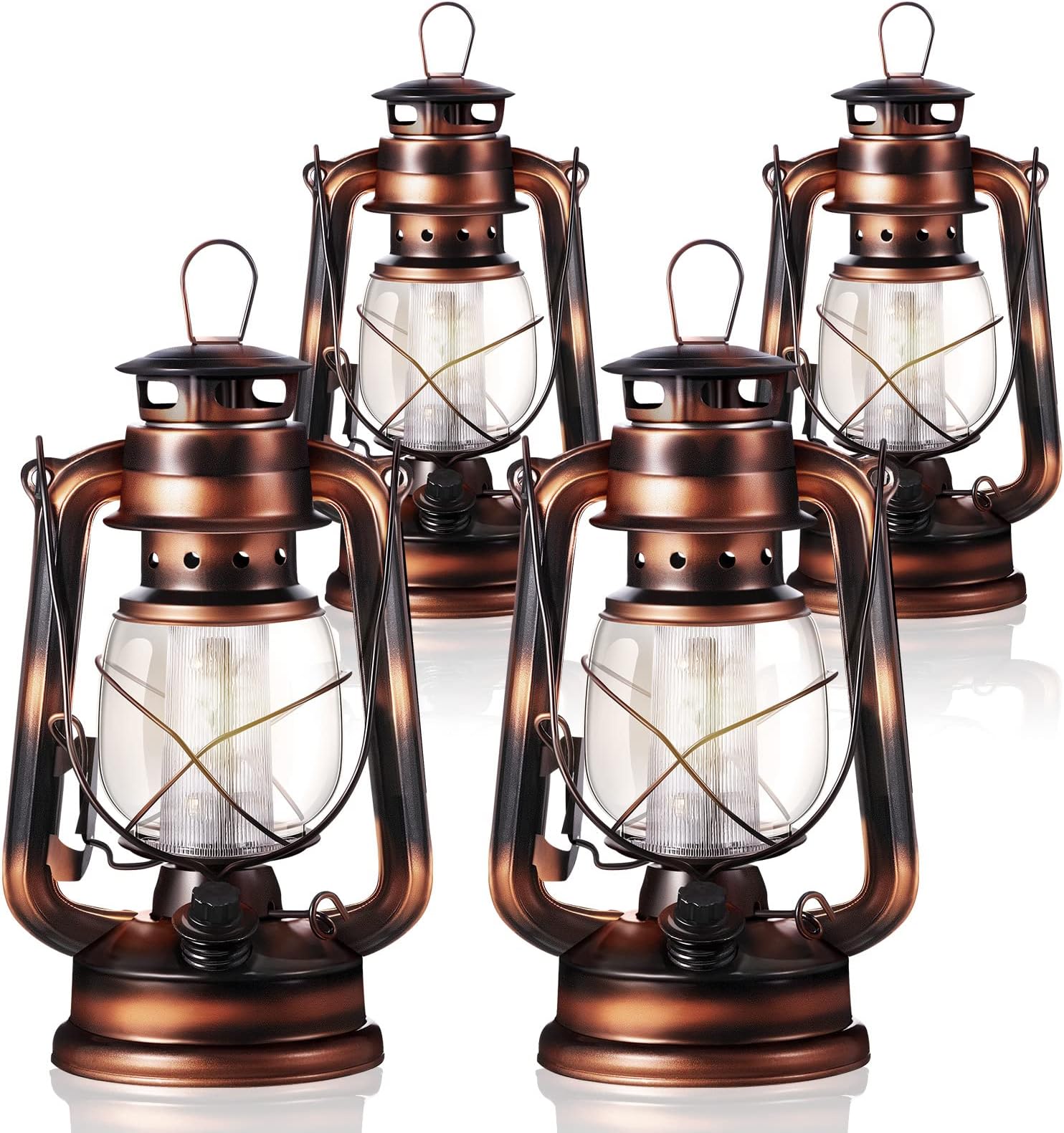 Hortsun 8 Pcs 8 Inch Vintage LED Hurricane Lantern Warm Leds and Dimmer Switch Battery Operated Farmers Hanging Lantern for Indoor Outdoor Camping Usage Decor