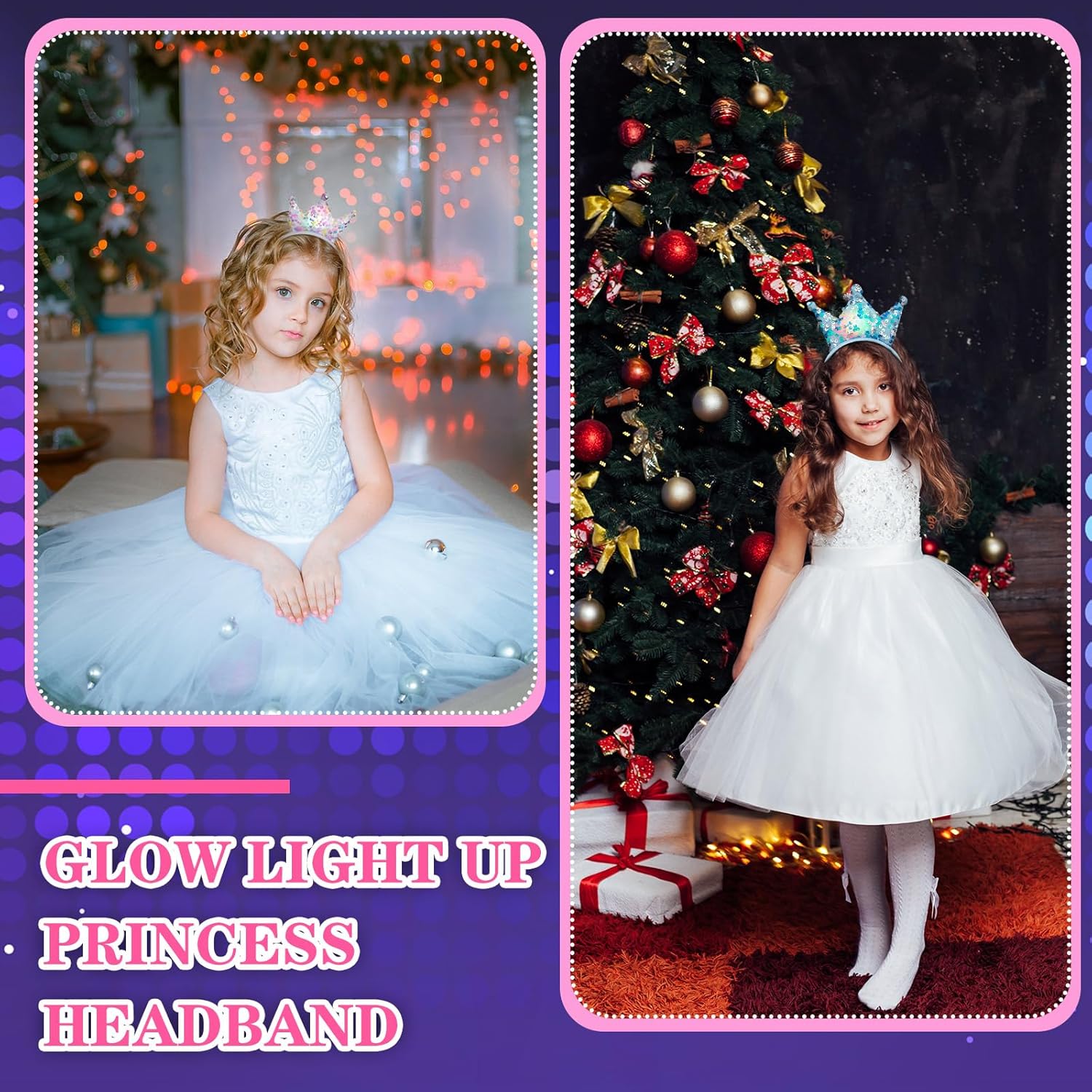 Juexica LED Princess Crown Headbands Glow Sequin Glitter Crown Headbands for Girls Women Tiara Princess Birthday Party Favor