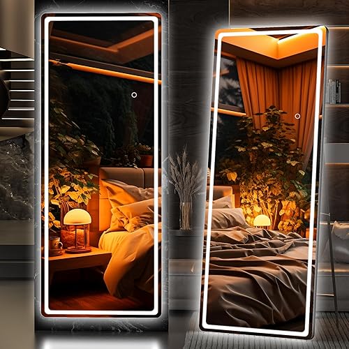 Hasipu Espejo de longitud completa con luces, 61 x 22 pulgadas, espejo LED iluminado de pie de pie de longitud completa, espejo de cuerpo completo