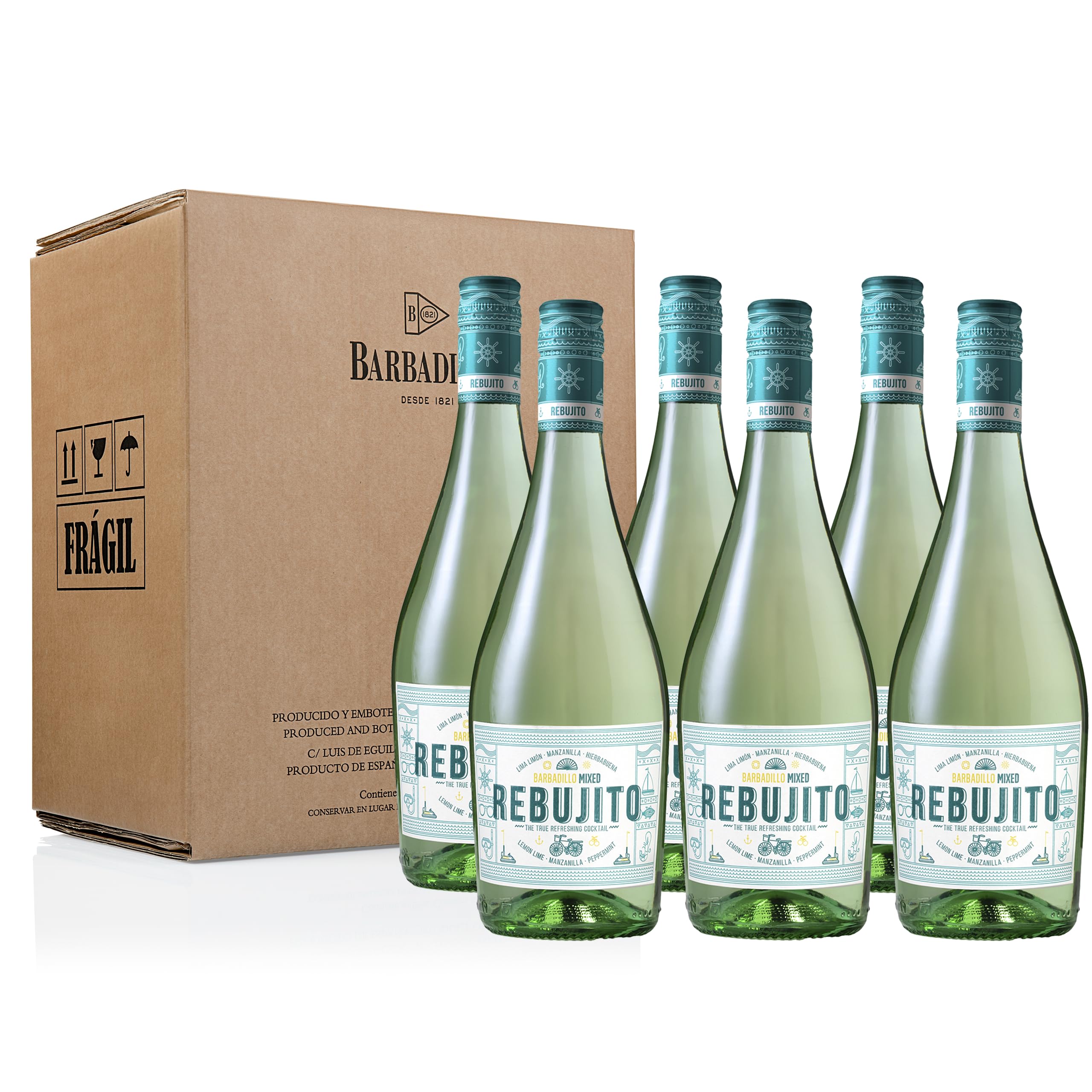 Barbadillo Rebujito - Bebida Rebujito Mixed | Fusión de Vino Manzanilla y Lima Limón con toque de hierbabuena - Pack 6 Botellas de 75 cl.