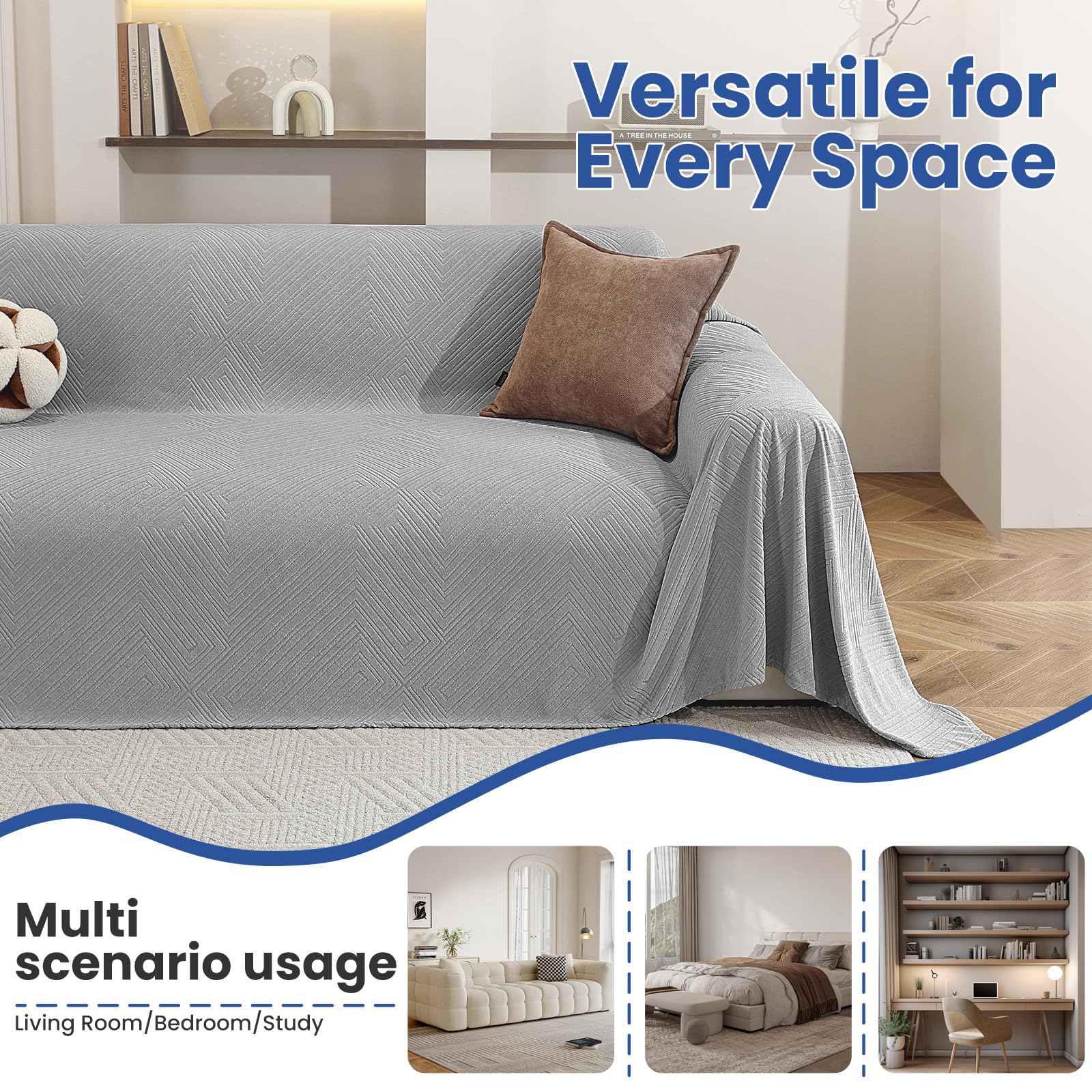 Ystyle Weich Sofabezug L Form 2-Teilige, 200x260+200x280 cm, Hellgrau