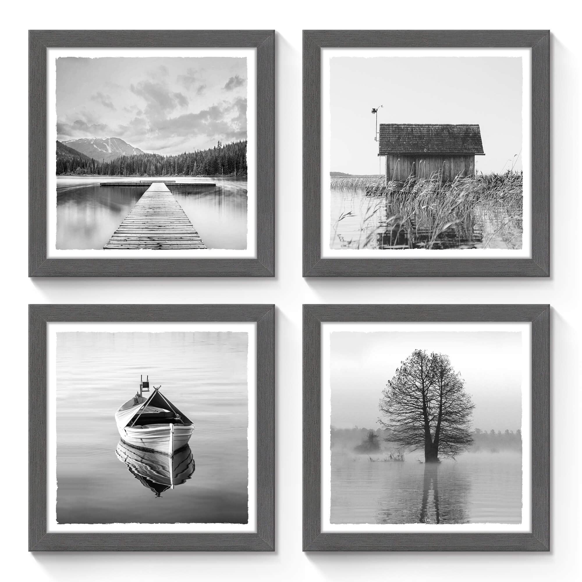 Lake Landscape Framed Wall Art Bedroom Bathroom Misty