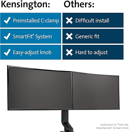 Miniatura 8 de Kensington Soporte de monitor doble para escritorio, soporte para monitor Vesa con abrazadera en C, se adapta a 2 monitores ultraanchos de hasta 27