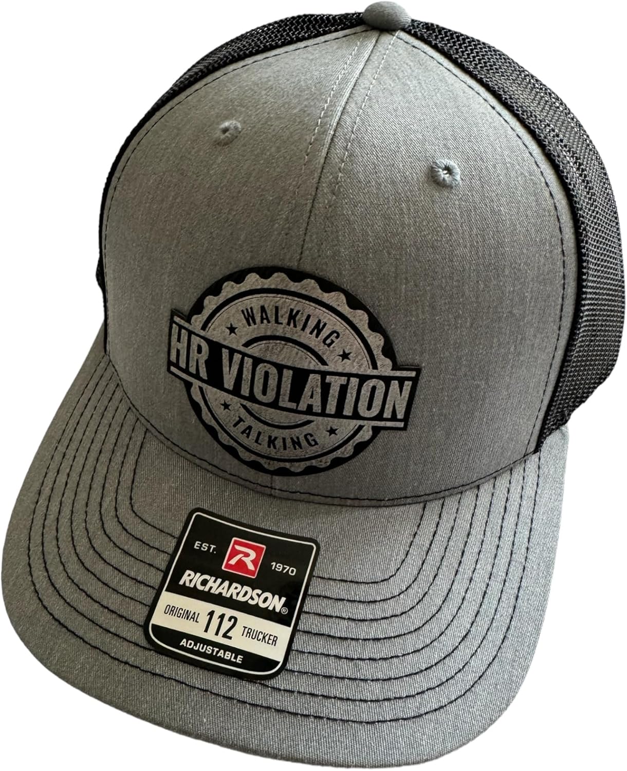 Walking Talking HR Violation Vegan Leather Patch Cap, Richardson 112 Trucker Hat