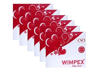 Wimpex Tissue Paper Napkin - 30cm*30cm, Embossed 2 Ply White (6 packs of 50 Serviettes each, total 300 Serviettes)