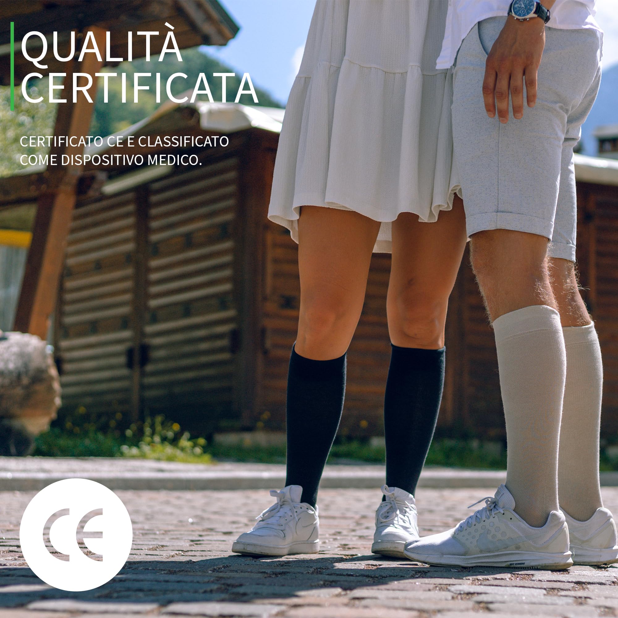 Calze a Compressione Graduata, Calzini Medicali, Uomo e Donna, Cotone Biologico al 60%