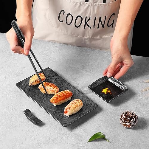 Miniatura 2 de Youda Juego de 8 piezas de sushi japonés  Platos de sushi de cerámica, platos de salsa de soja, palillos con soportes, vajilla elegante para