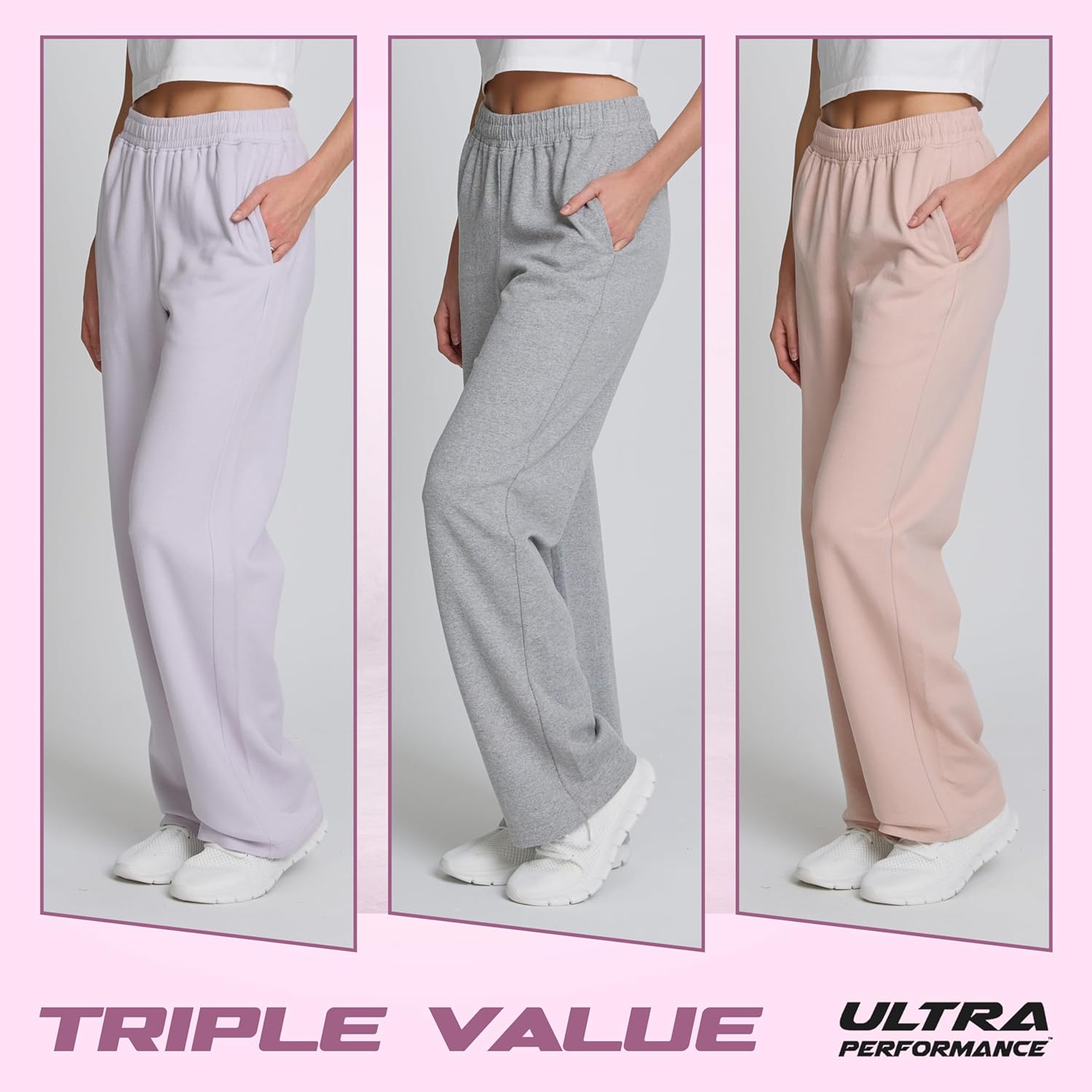Ultra Performance Womens Sweatpants 3 Pack Open Bottom Wide Leg Lounge Sweatpant’s Pant Baggy Long Sweat Pants for Women - Image 5