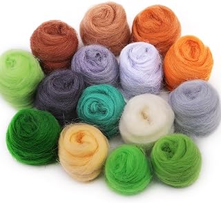 15 Colors Fiber Wool Yarn, Fiber Wool Yarn Roving, Spinning Wool Roving for Needle Felting, DIY Hand Spinning, Needle Felting Wool Craft, 3g/Color