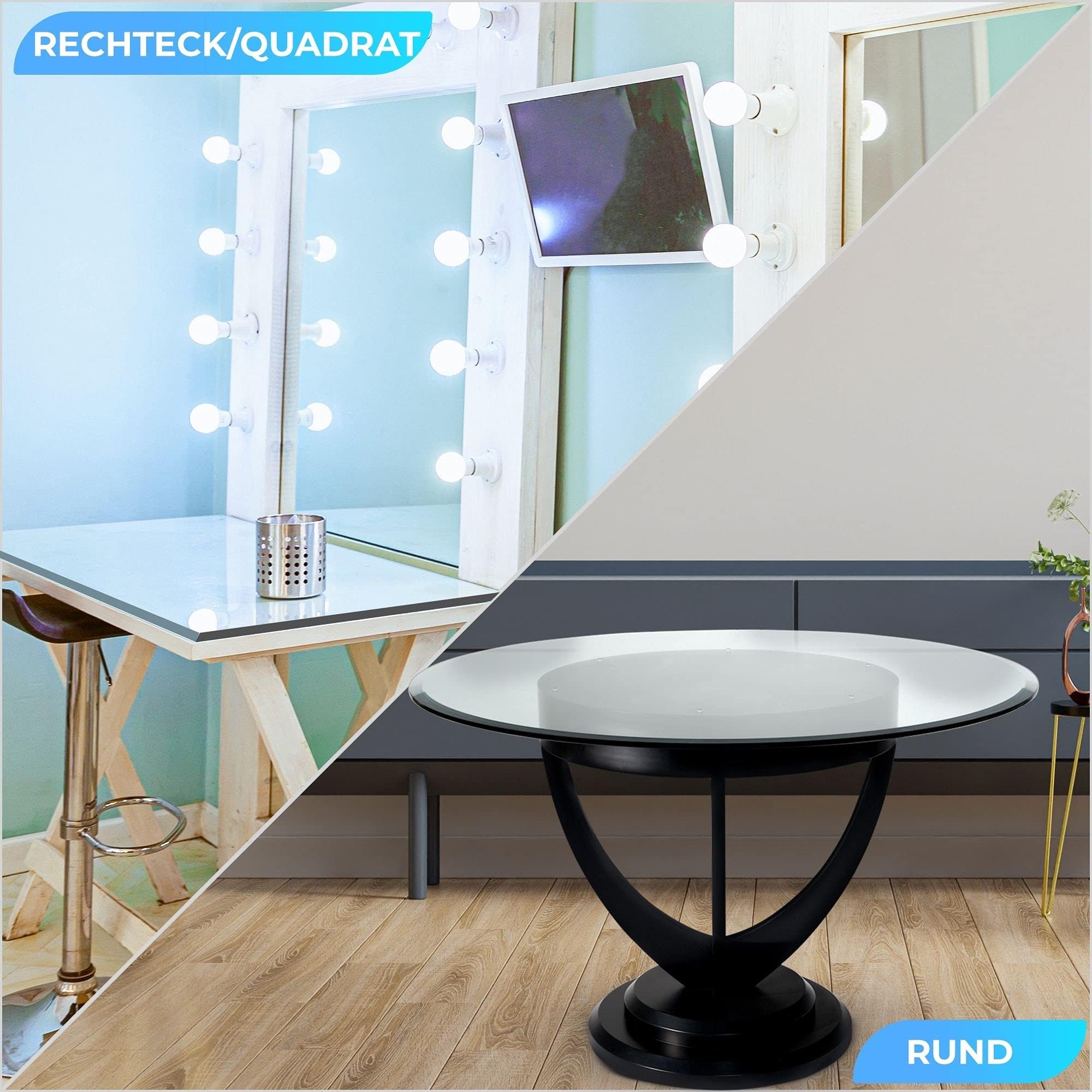 bijon Glasplatte Tisch ESG Sicherheitsglas Rechteck - Für Esstisch, Couchtisch, Gartentisch, Schreibtisch, Bodenplatte, Funkenschutz, Kaminschutz - Glasplatte 50x90 cm oder 90x50cm