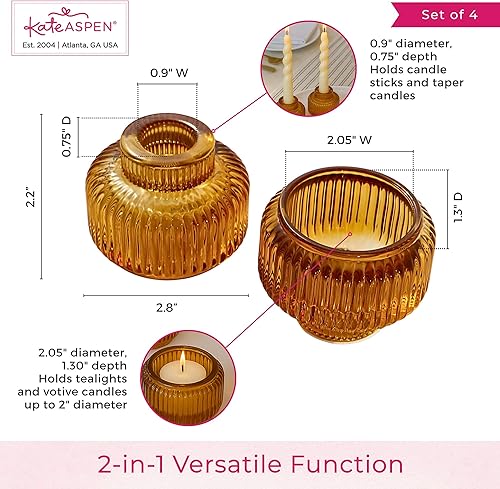 Miniatura 6 de Kate Aspen Juego de 4 portavelas cónicos ámbar para candelabros - Candelabros estriados para decoración de otoño, decoración del hogar, decoración
