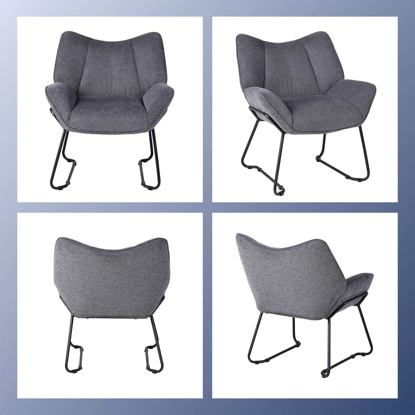 Youhauchair Sessel Wohnzimmer Loungesessel modern Lesesessel gepolstert Ohrensessel mit Metallbeinen für Schlafzimmer/Wohnzimmer, Leinen, Dunkelgrau