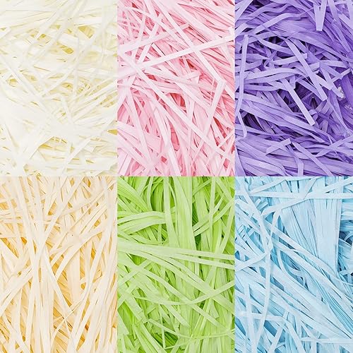Whaline Papel de rafia de pascua, 6 colores, pasto, manualidades, papel de rafia, relleno de regalo para cestas, rellenos de huevos, caza de huevos