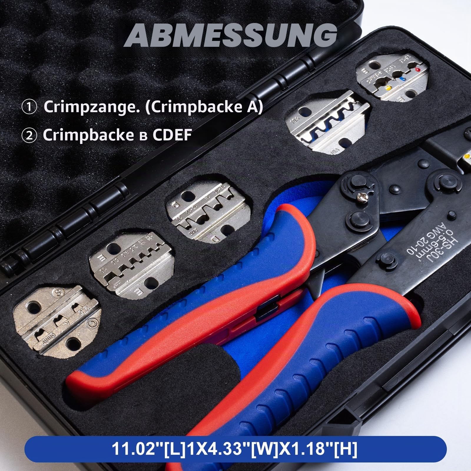 Crimpzange Set 6-tlg, Wechselbacken und Ratschen-Krimperzange | Für Schrumpfschläuche, isolierte Nylonkabel, nicht isolierte Kabel, Aderendhülsen, offene Kabelschuhe, Solar/PV Stecker