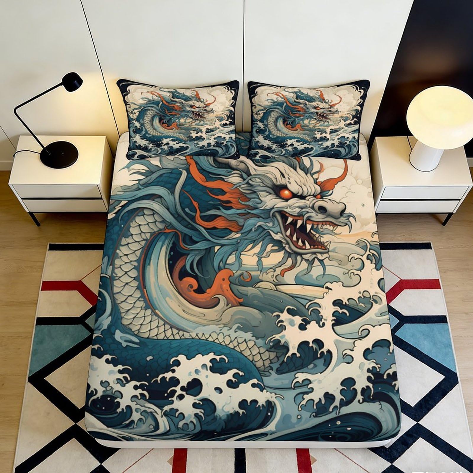 Jqzkxnhpbr Style-7 3D Printed Dragon Wave Fitted Sheet Microfiber Soft Decorative Bed Cover For Bedroom Guest Room Dorm Mattress Protection 90X200x25cm