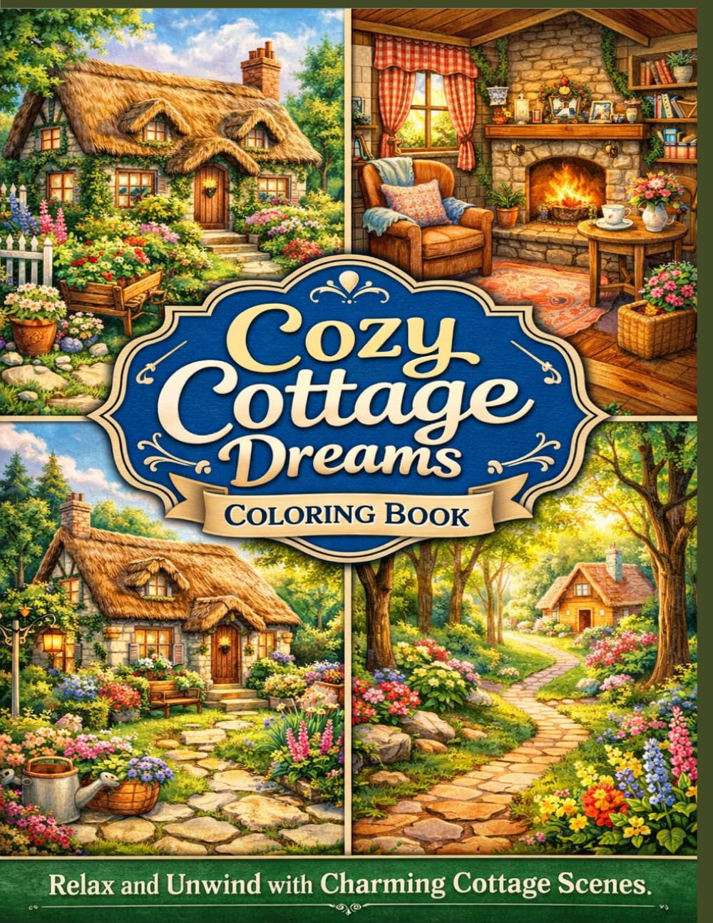 Cozy Cottage Dreams Coloring Book: Charming Cottage Scenes, Peaceful Gardens & Relaxing Countryside Escapes for Stress Relief