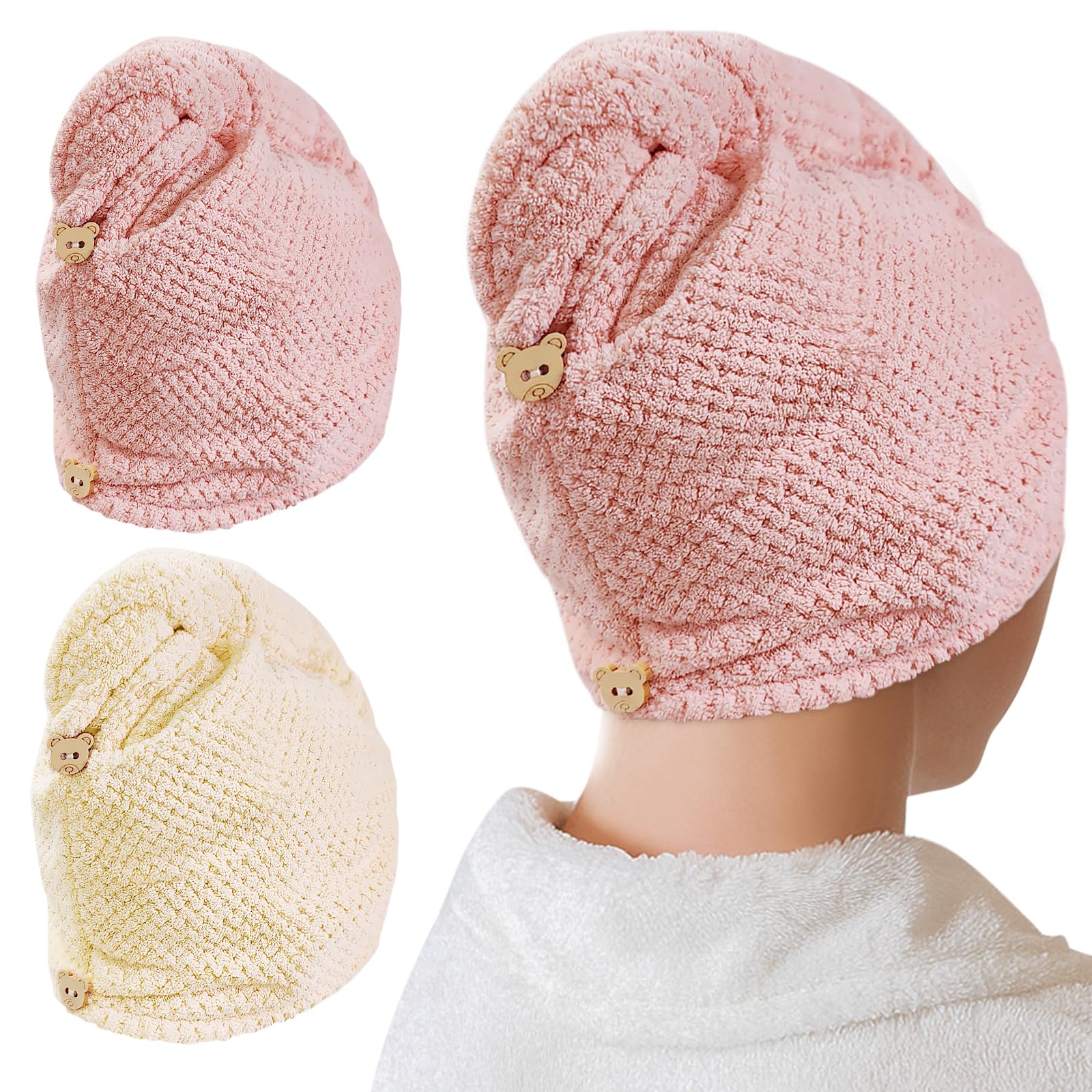 HFZRZFH 2 Pack Microfiber Hair Towel Wrap for Women, Super Absorbent & Fast Drying Hair Turban with Pineapple Plaid Weave, Anti-Frizz Head Wraps for