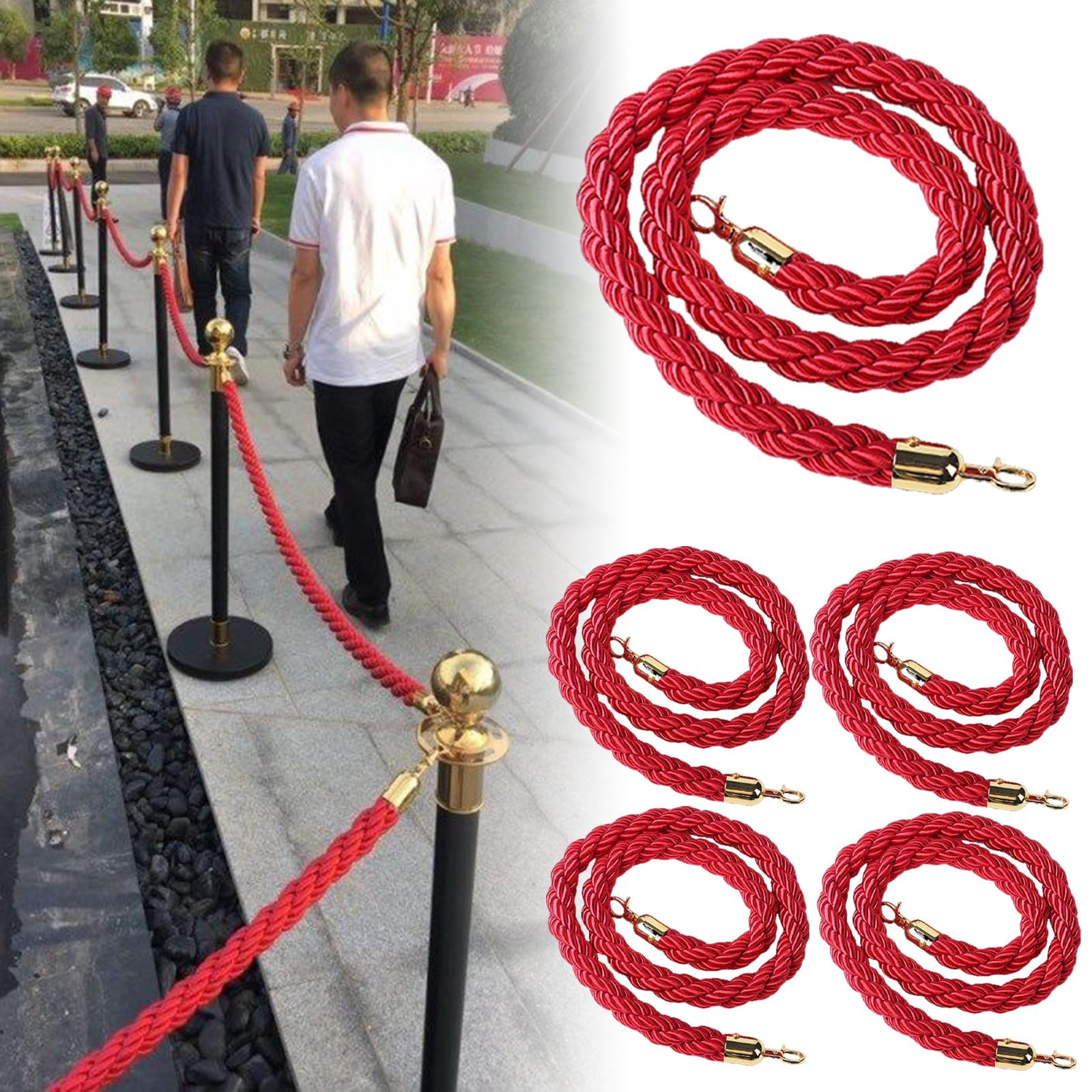 GAROEN Crowd Control Stanchion Posts with Rope for Event Management and Safety (5 Pack 120cm/47 in)