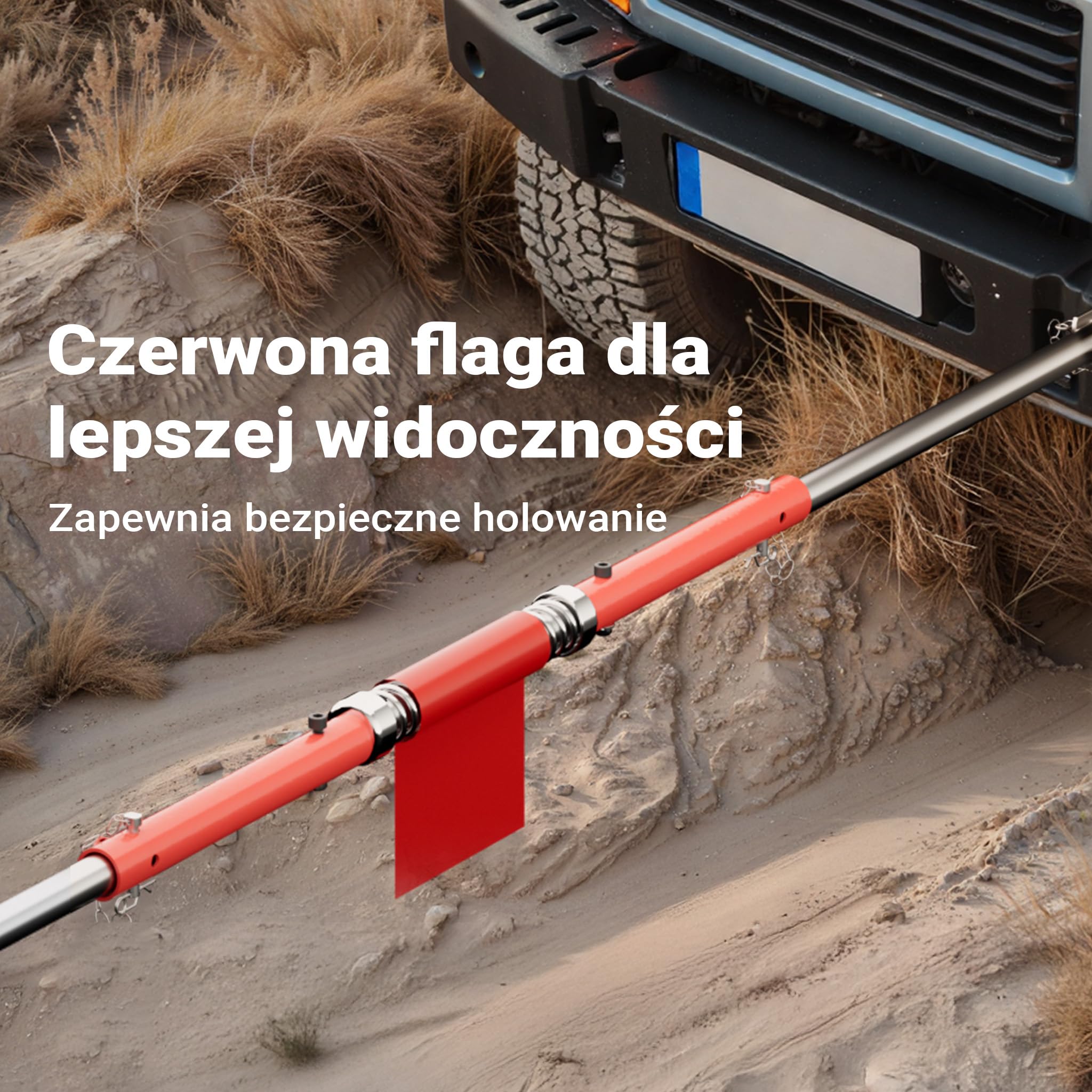 Hak holowniczy Wiltec 3-częściowy 2 m do 3 t, stalowy hak holowniczy z kolorem ostrzegawczym, flagą, amortyzatorem i torbą
