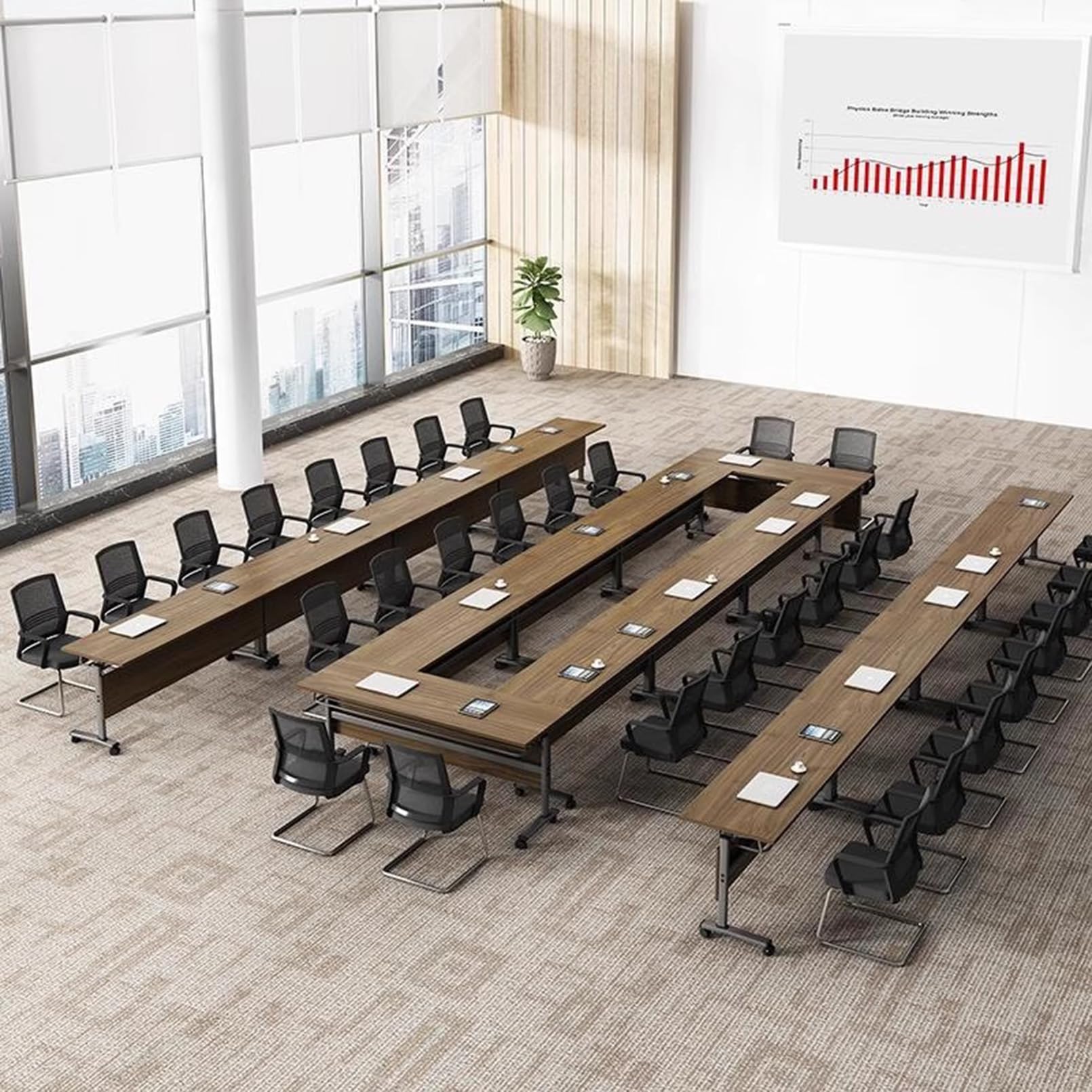 Składany stół konferencyjny – duże prostokątne biurko konferencyjne z kółkami – mobilne meble seminaryjne do biurowych sal szkolnych – idealne na imprezy biznesowe i do współpracy