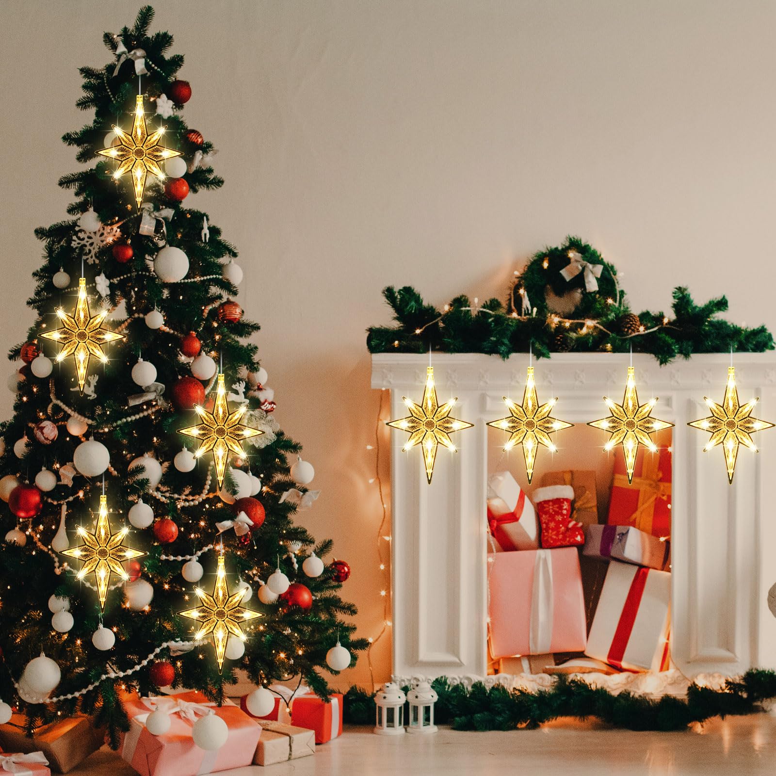 Tujoe 12 Stück Weihnachts-Fensterlichter, Dekorationen, beleuchtete Fenster-Silhouettenlichter mit Timer, Saugnapf, batteriebetrieben für Weihnachten, Urlaub, Neujahr, Innen- und Außenbereich