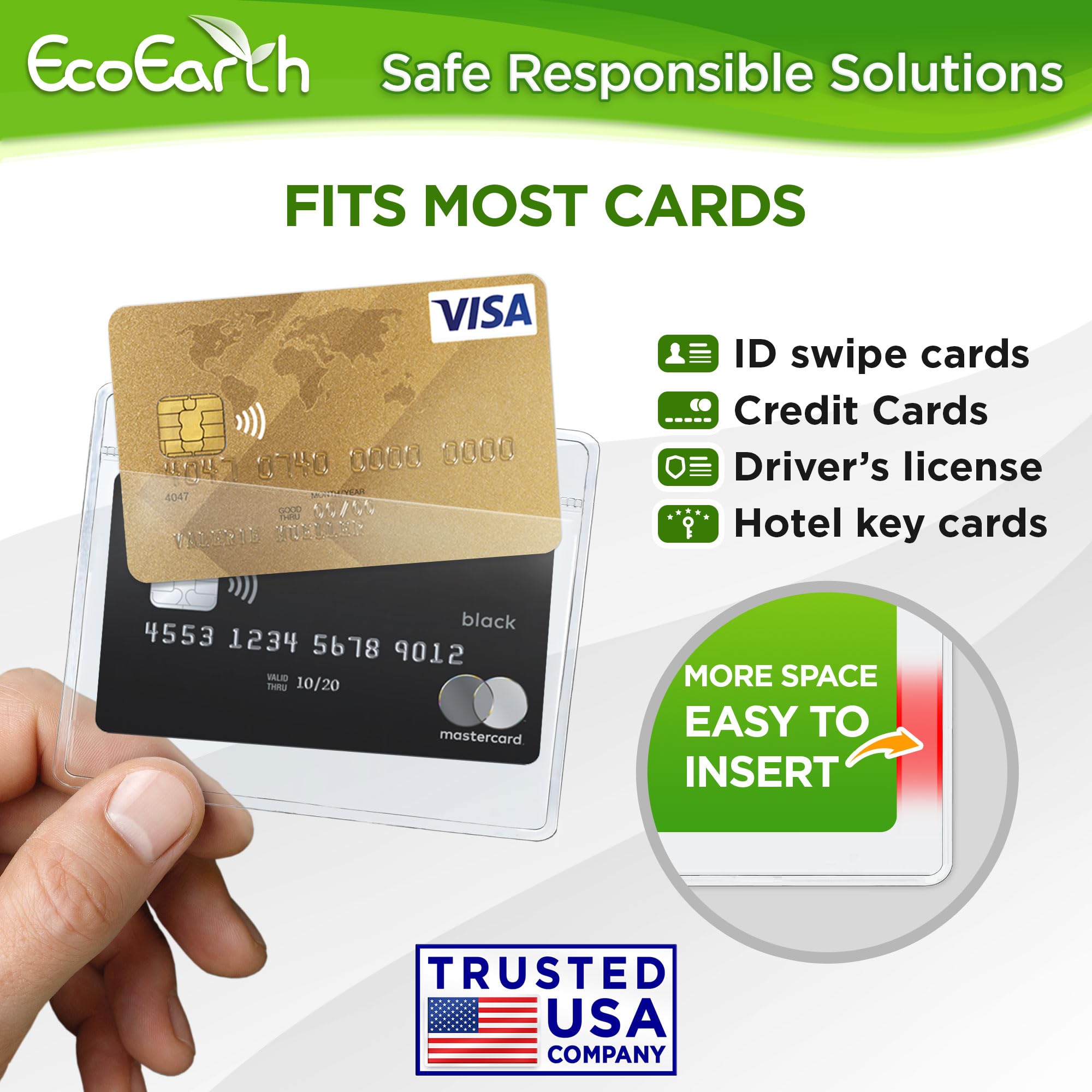 EcoEarth Lot de 250 porte-badges horizontaux sans fermeture éclair (transparent, 8,9 x 5,7 cm, lot de 250), pochettes en plastique à chargement rapide, pochettes pour étiquettes de nom