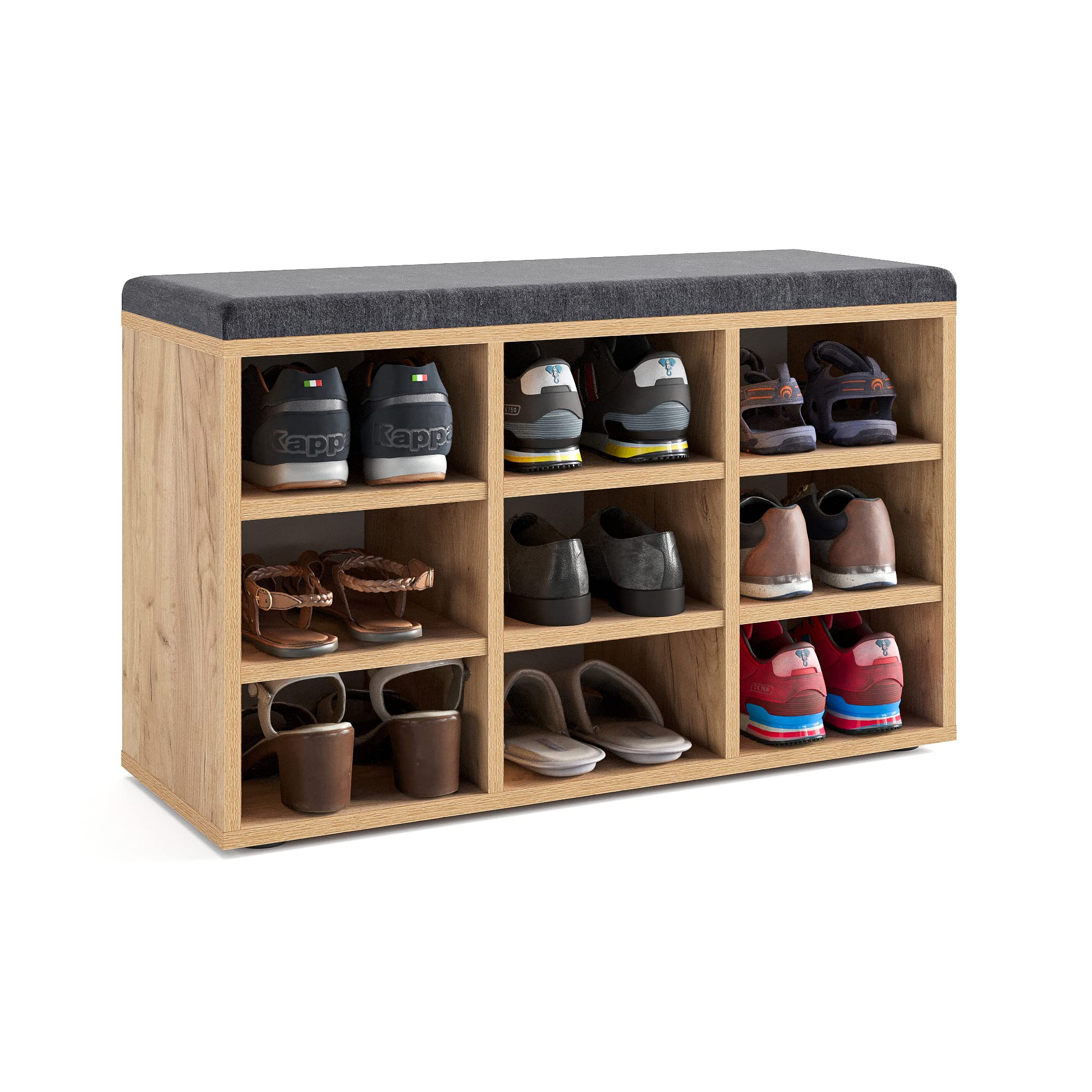 Komto Shoe Storage Bench with Seat – Narrow Hallway Bench with Adjustable Shelves for Entryway or Indoor Use – Golden Oak, 80cm — image 1