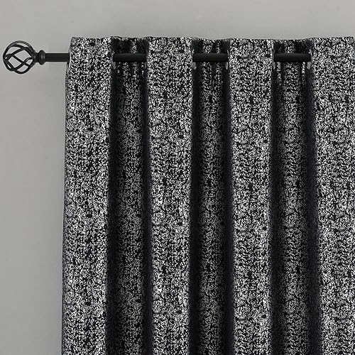 TERLYTEX Cortinas negras y plateadas de 63 pulgadas de largo elegantes cortinas opacas metálicas con brillo para dormitorio cortinas opacas con