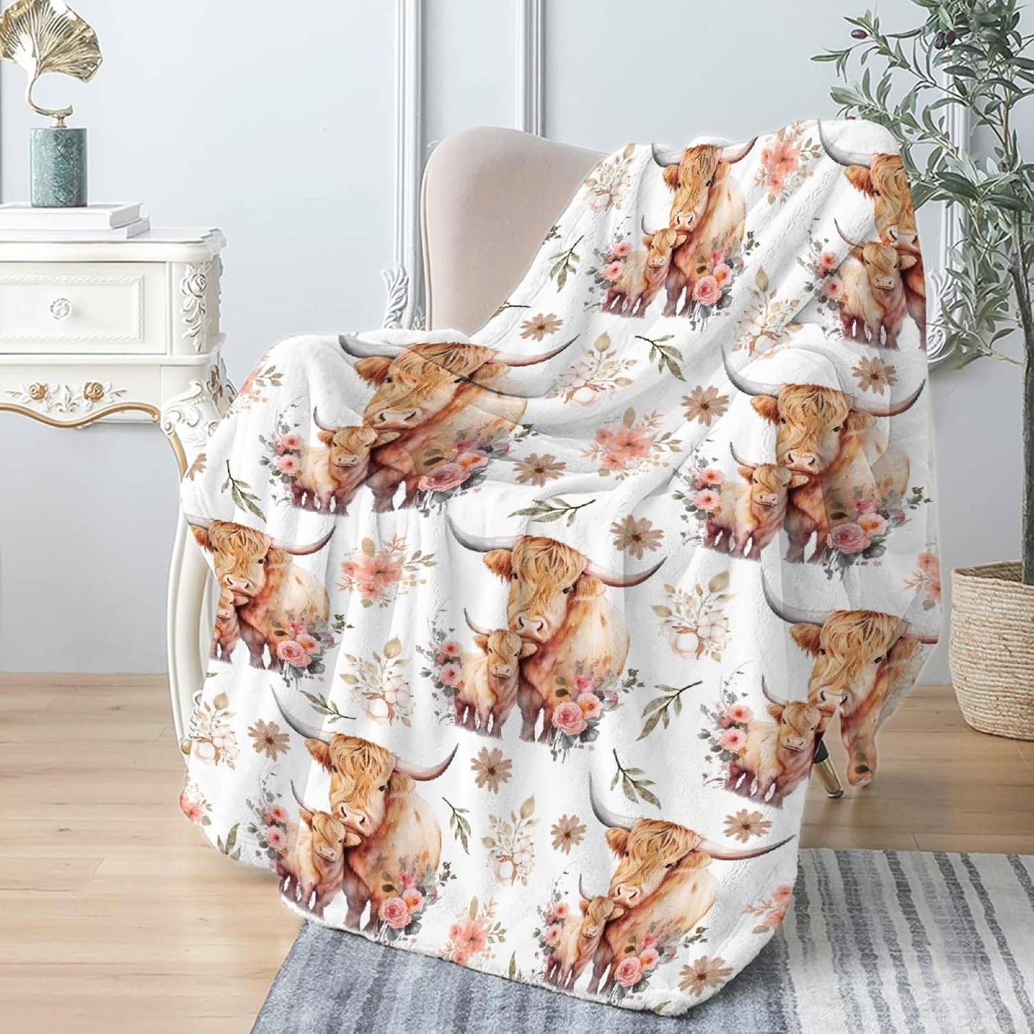 Highland Cow Blanket Gifts Super Soft Lightweight Flannel Cow Print Blankets Throw for Kids, Adult, Suitable for Couch, Sofa, Bed, Camping, Travel All Seasons 40"x50" for Kid - Image 3