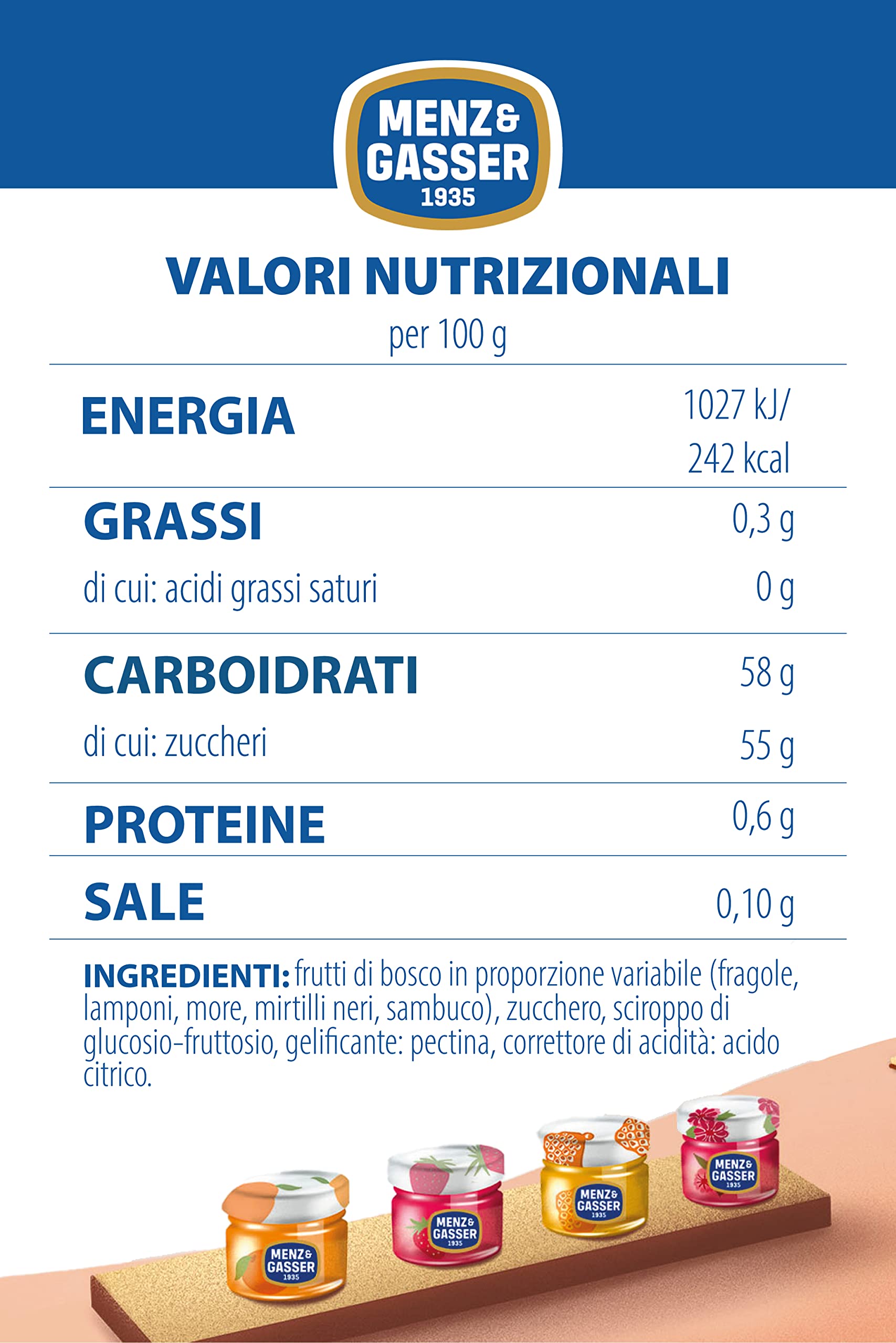 Menz&Gasser Confettura Extra di Frutti di Bosco Monodose Premium Quality, con Frutta di Alta Qualità, 100% Made in Italy, 48 Vasetti x 28 g