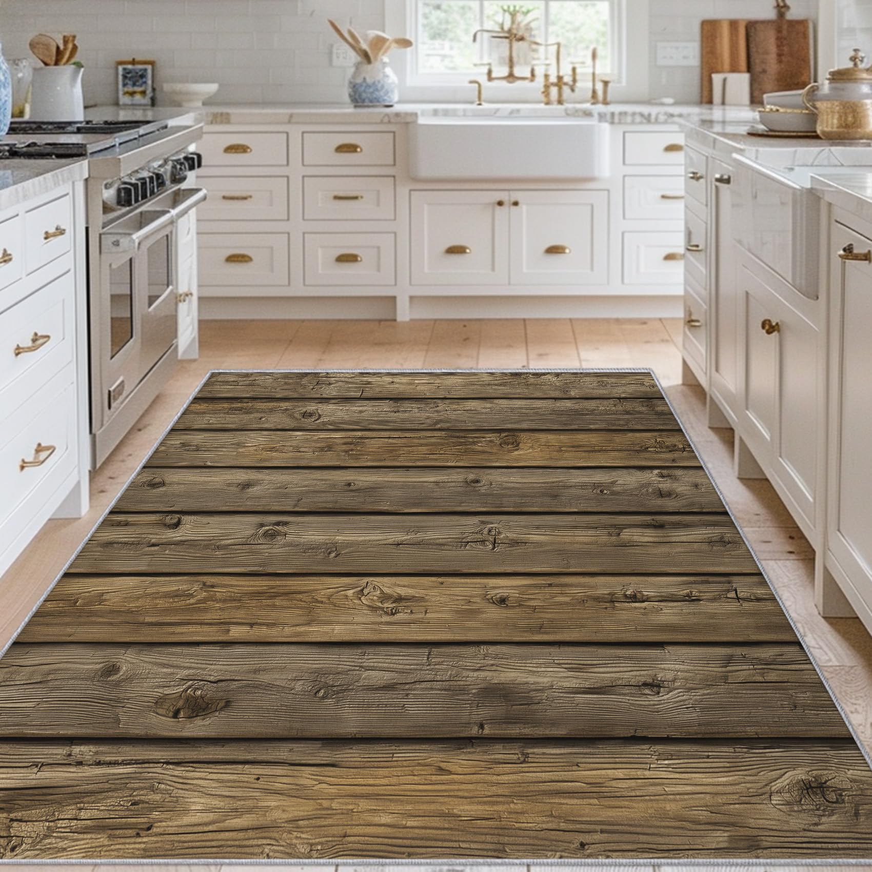 Tapis salon veinage de bois brun 140x200 tapis rustique planches de bois