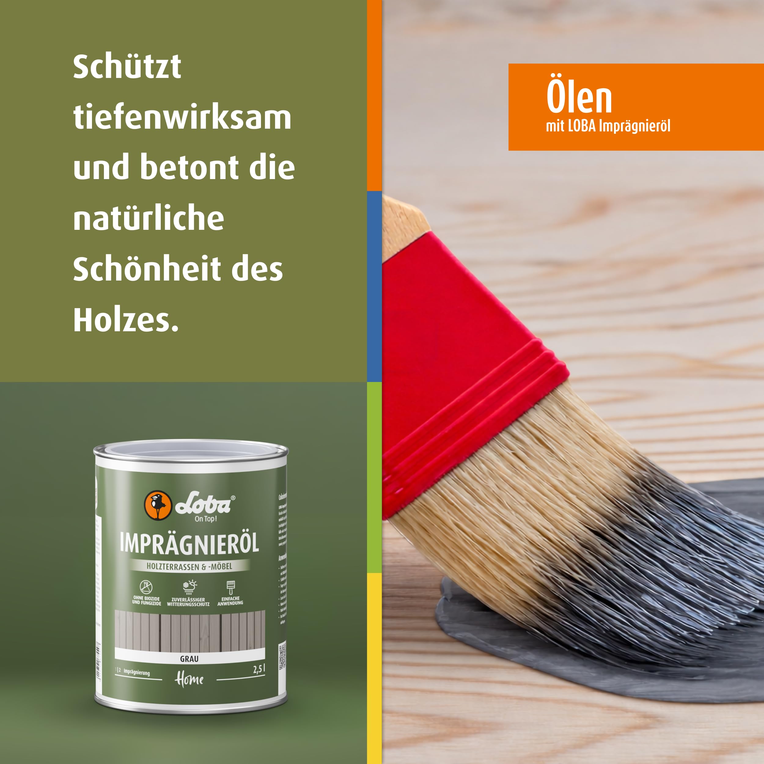 LOBA Imprägnieröl Grau Für Außenholz 2,5 l - Terrassenöl Mit Tiefenschutz - Schutz vor Regen, Frost & Sonne - Öl für Gartenmöbel & Holzoberflächen - Für Glatte & Geriffelte Dielen