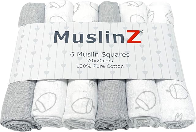 MuslinZ 6pk Baby Muslin Square Burp Cloth 100% Pure Soft Cotton 70x70cm Woodland Print