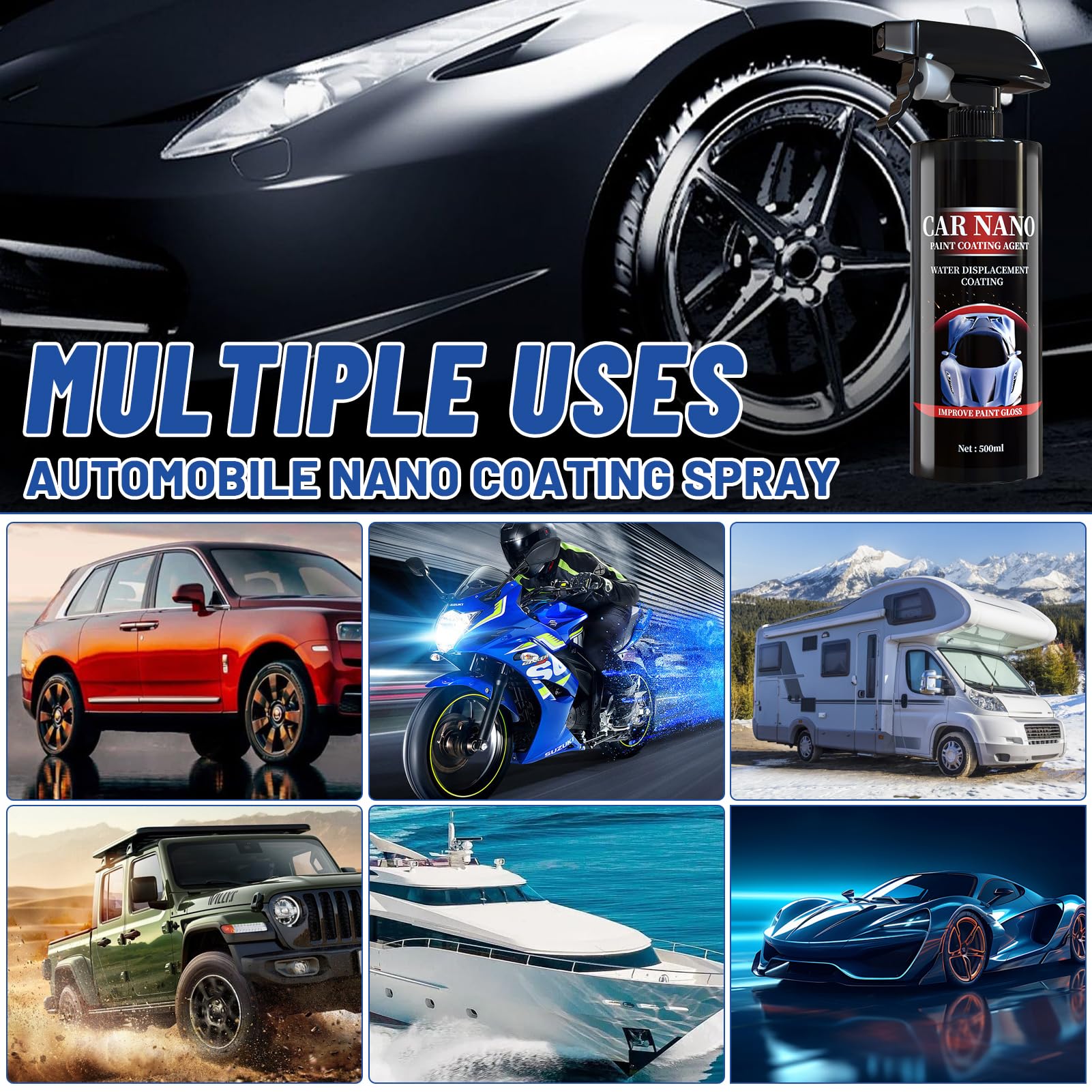 Auto Politur Set, Auto Politur Spray, Autopolitur Kratzer Entfernen, Nano Auto Spray Kratzer Entfernen, Auto Polierset Antifouling und Anti-Staub für Autolackoberfläche und Innenraum (1500 ML)