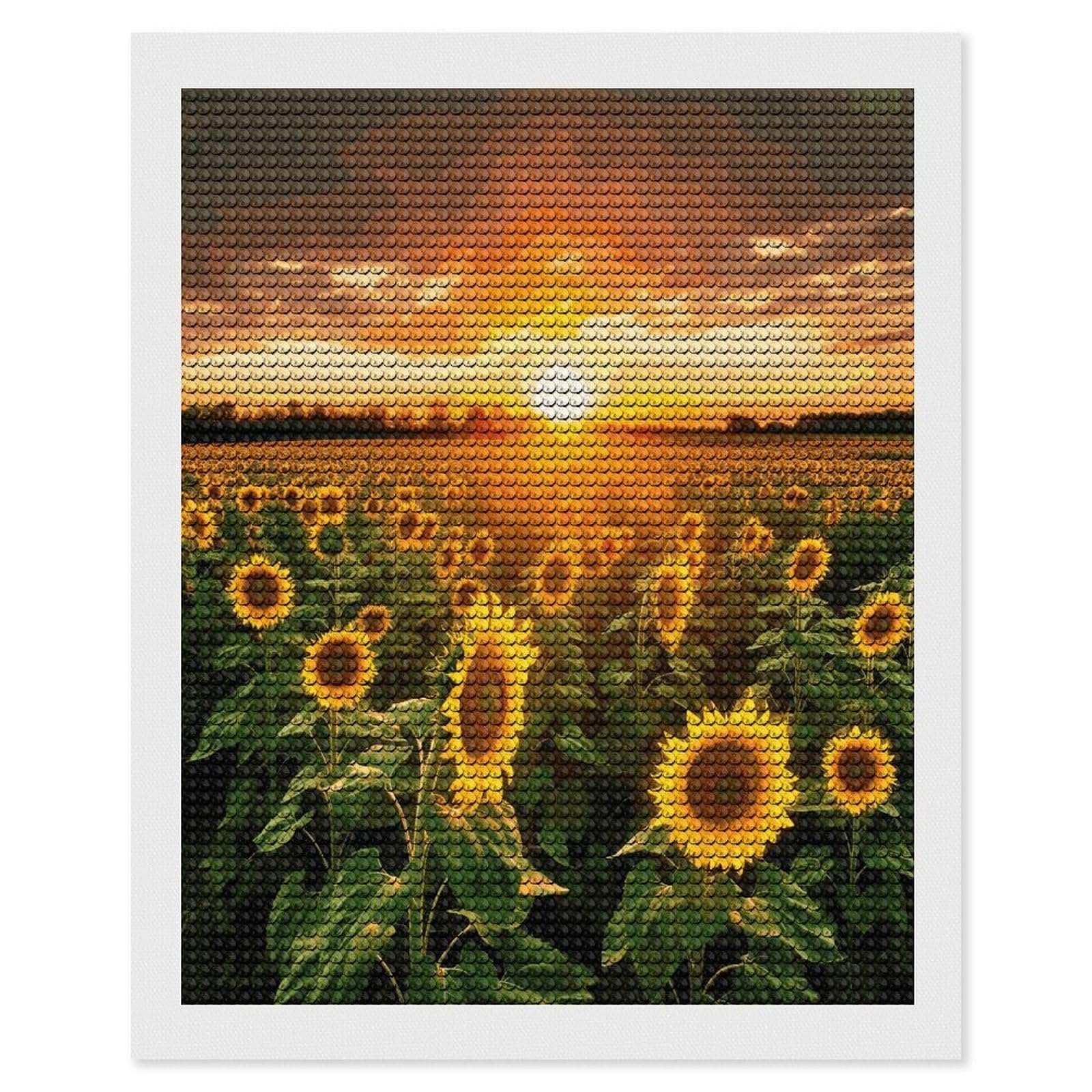 LDGSUPH Sunflower Field Sunset Diamond Painting Kits for Adults Paint with Diamond Pictures Art DIY Full Drill Diamond Dots Painting Personalized Diamond Photo for Home Wall Decor Gift 16"x20"