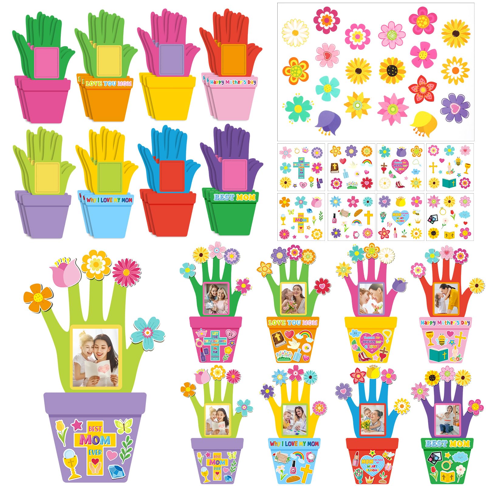 Fuutreo96 Packs Mother's Day DIY Craft Kits for Kids Cross Love You Mom DIY Picture Frames with Stickers Paper Photo Frames Happy Mother's Day Gifts Craft for Party Decor Classroom Kindergarten