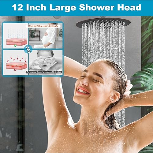 Miniatura 8 de Midanya Cabezal de ducha redondo de bronce aceitado de 12 pulgadas de acero inoxidable ultra fino diseño de alta presión