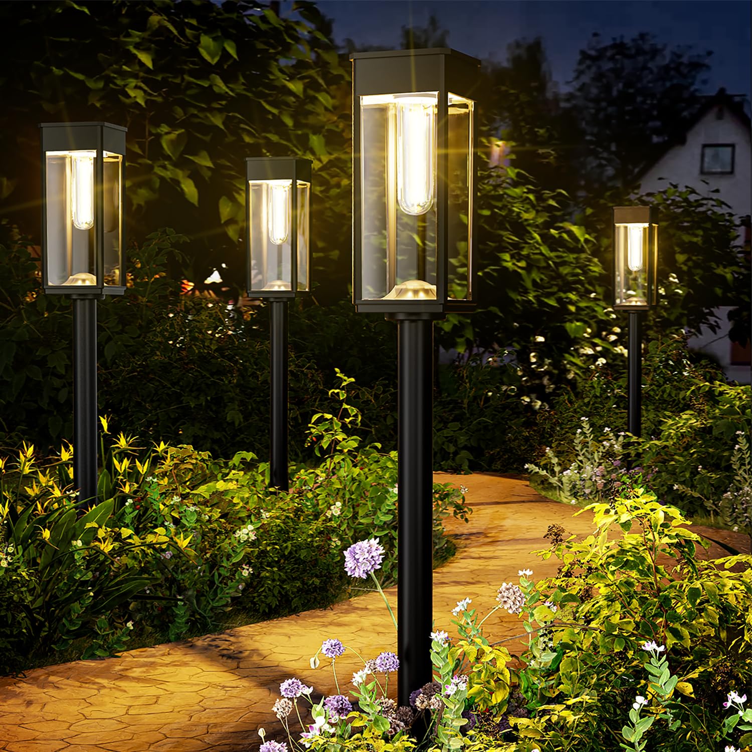 BITPOTT Juego de 6 luces solares para camino, 3 alturas, luz blanca cálida