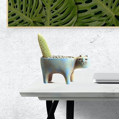 Miniatura 6 de DIYOMR Macetero para suculentas de animales, macetas de cerámica para gatos, contenedores de cactus o plantas para decoración del hogar, oficina,