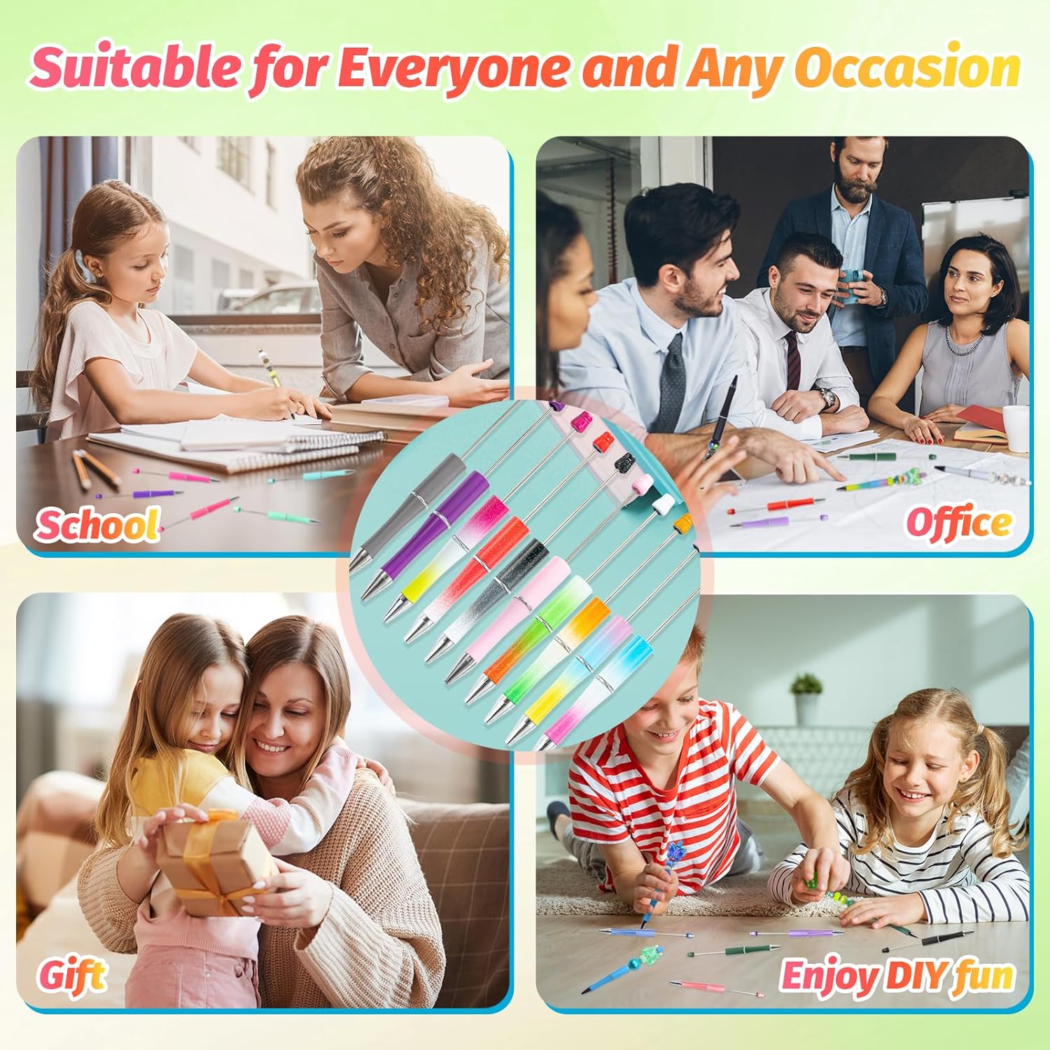 600 Pieces Beadable Pens - 200 Plastic Beadable Pens Bulk, Refills & Pen Bags Included - Beaded Pens Kit Cute Ballpoint Pens Black Ink - DIY Pens for Students & Teachers (Multicolor)