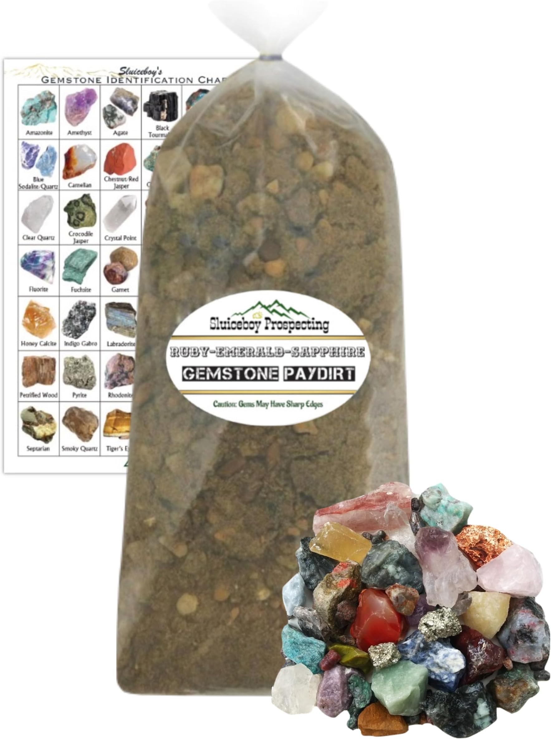 Sluiceboy Prospecting - 5.5 POUNDS "Ruby-Emerald-Sapphire" Gemstone Paydirt | Gem Mining Rough Stone Mix | Guaranteed Gems | Rock Dig Gem Dig