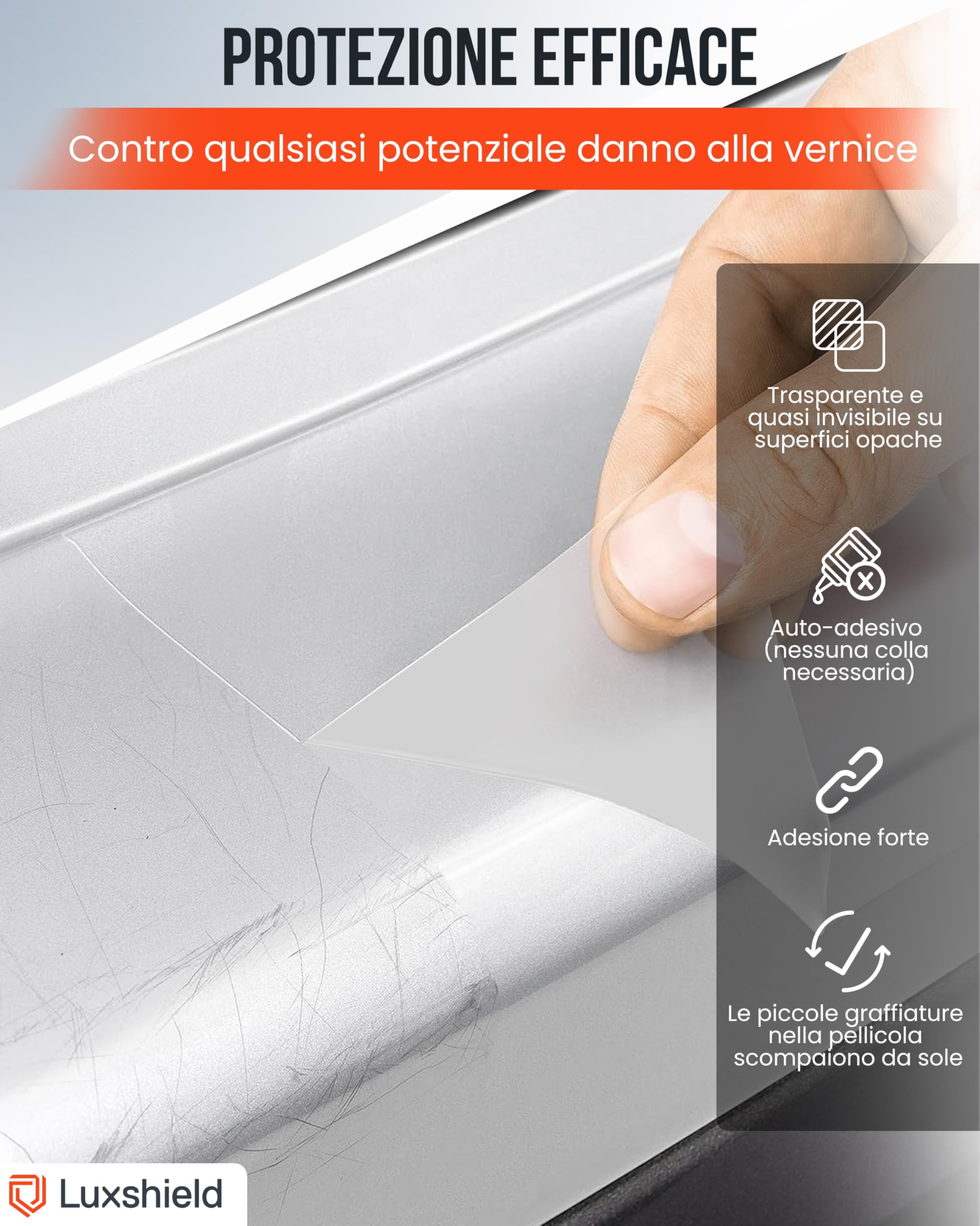 Luxshield Pellicola Adhesiva per Auto, Moto, Bici 15x200cm - Trasparente opaco, Autoadesiva, Protettiva per Vernice, Venduta al metro dalla Germania