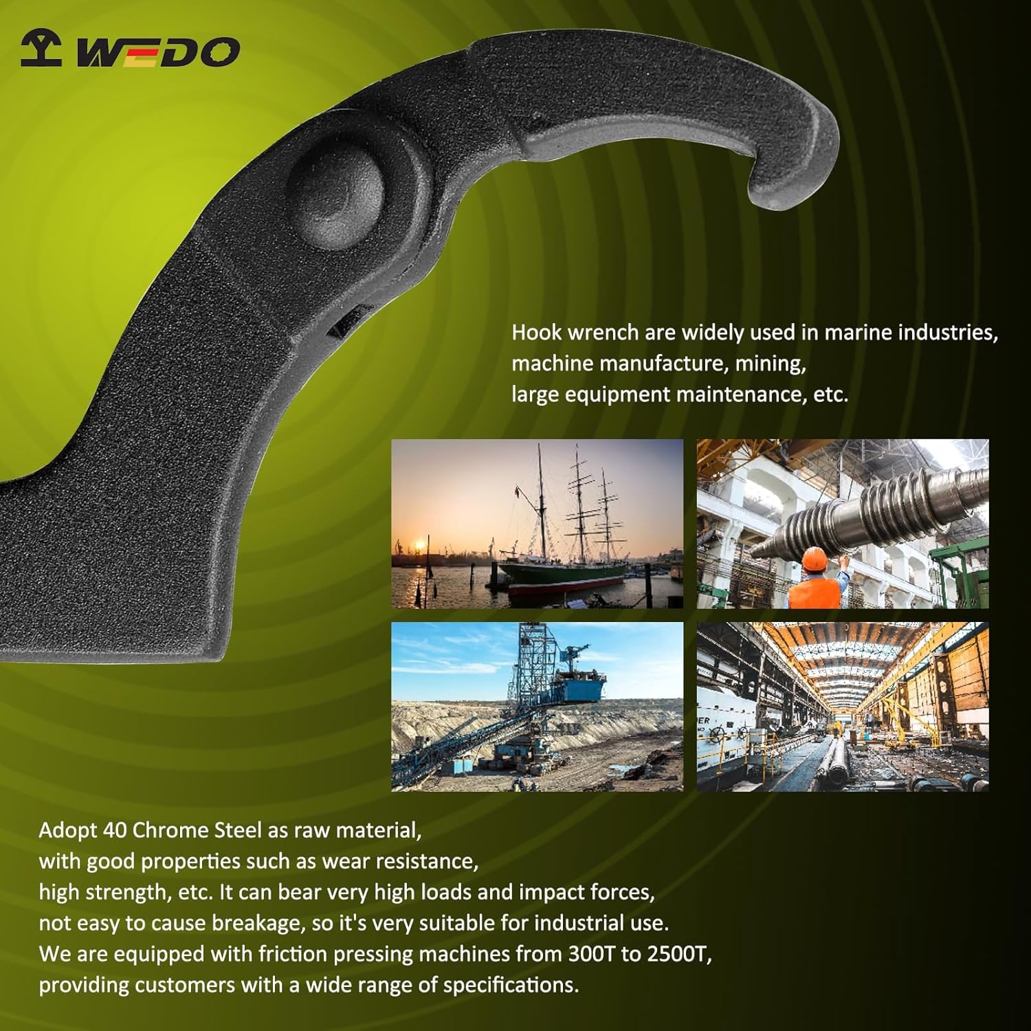 WEDO 4pcs Adjustable C Spanner Hook Wrench Set,Adjustable Hook Wrench,40 Chrome Steel, Die Forged,Strong Torque,High Strength,Wear Resistance,Black-Spray on Surface,DIN1810 Standard