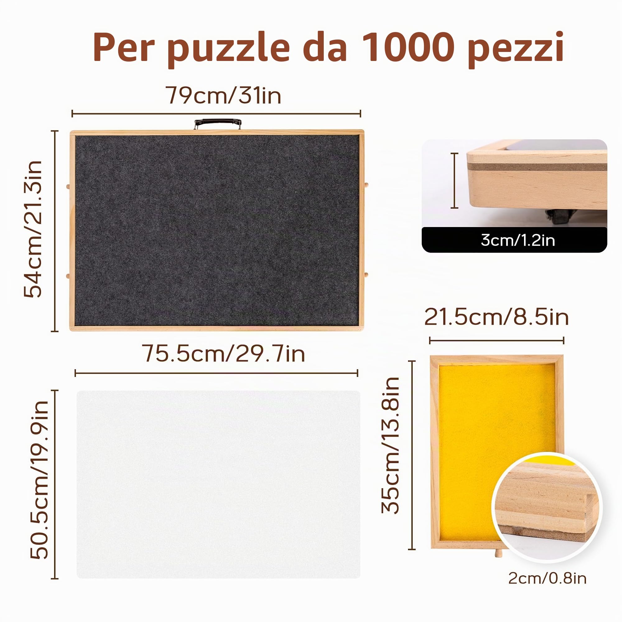 Lavievert Puzzle girevole da 1000 pezzi con 4 cassetti di scorrimento, tavolo puzzle ribaltabile con copertura, altopiano puzzle in legno con tavolo antiscivolo per adulti