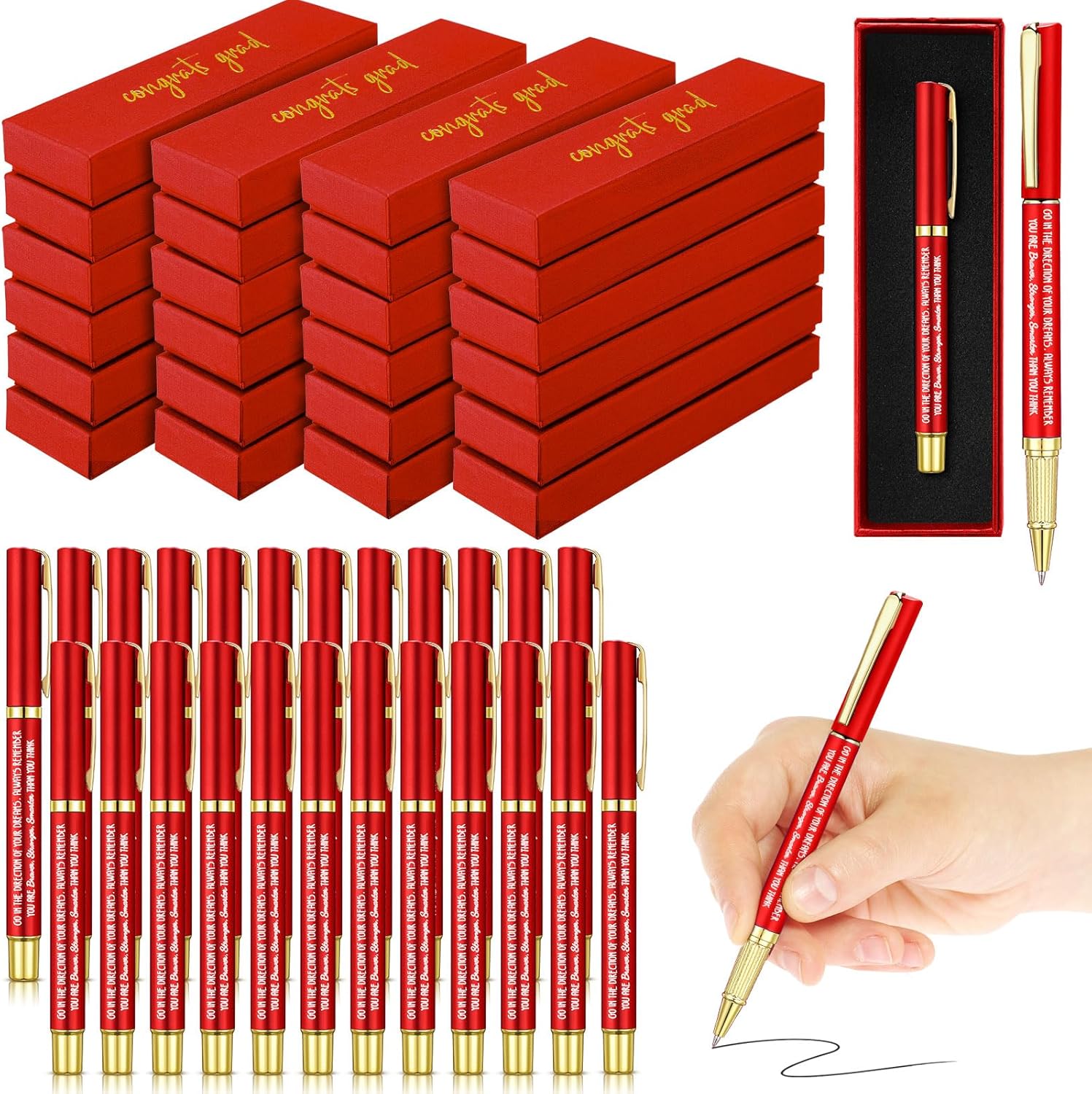 24 Set Class of 2026 Graduation Gifts Bulk Inspirational Congrats Grad Ballpoint Pen with Gift Boxes Engraved Motivational 2026 Graduation Gifts for Senior College Students(Blue)