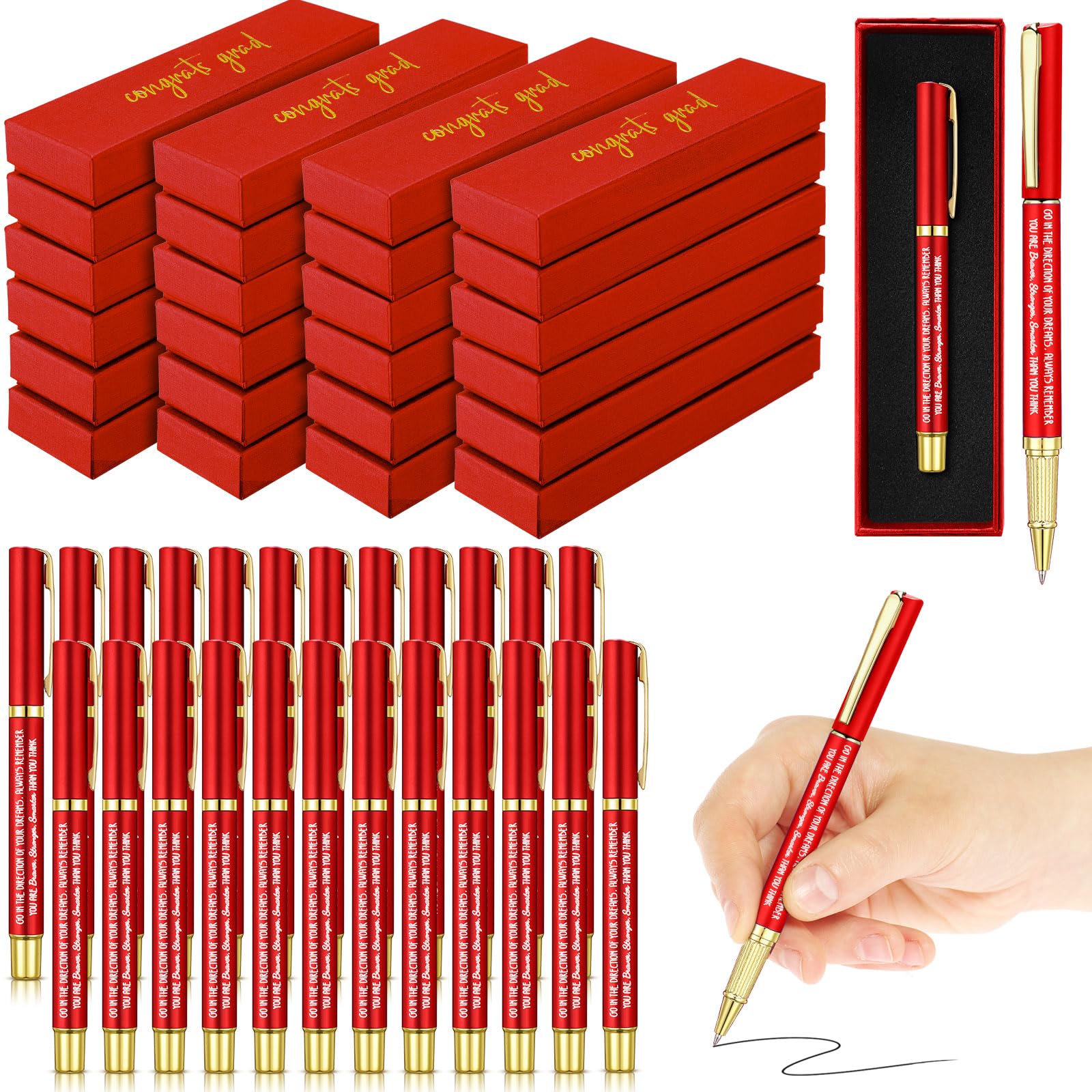 Chivertion 24 Set Class of 2026 Graduation Gifts Bulk Inspirational Congrats Grad Ballpoint Pen with Gift Boxes Engraved Motivational 2026 Graduation