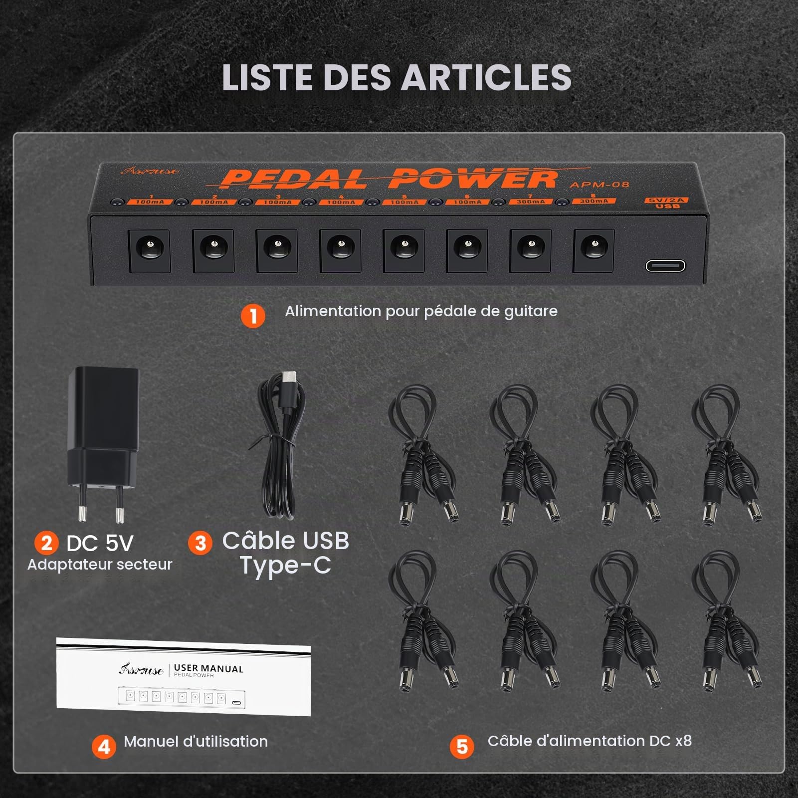 Asmuse Mini 8 Sorties 9V Alimentation Pédale Guitare Noiseless Alimentation pour Pedale Effet Guitare Électrique avec adaptateur d'alimentation