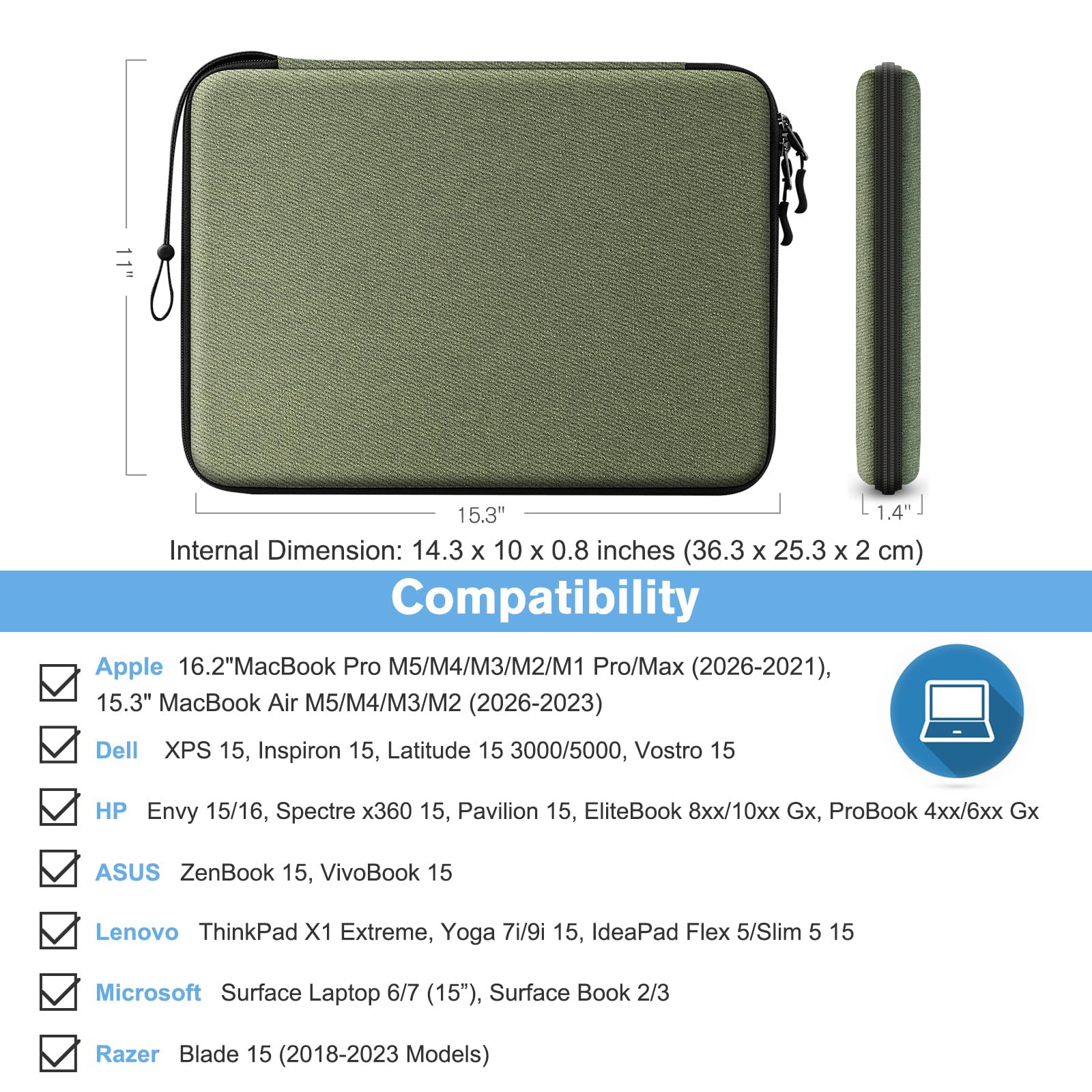 FINPAC Porta PC Laptop Rigida Borsa per 15,3" MacBook Air M5 M4 M3 M2 2026-2023, 16" MacBook Pro M5 Pro/Max M4 M3 M2 M1 2026-2019, Surface Book/Laptop 15, Antiurto Cover Protettiva Custodia